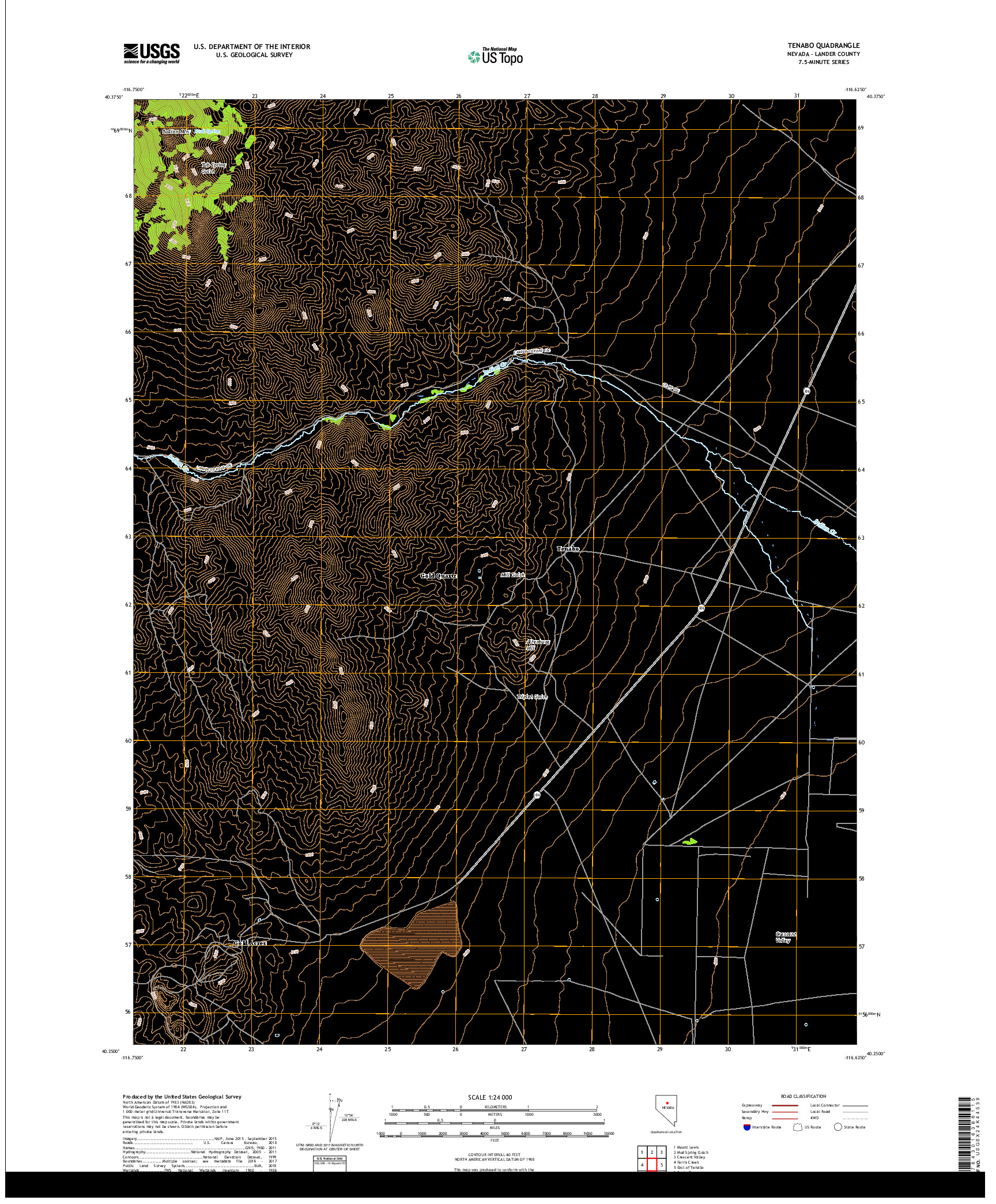 USGS US TOPO 7.5-MINUTE MAP FOR TENABO, NV 2018