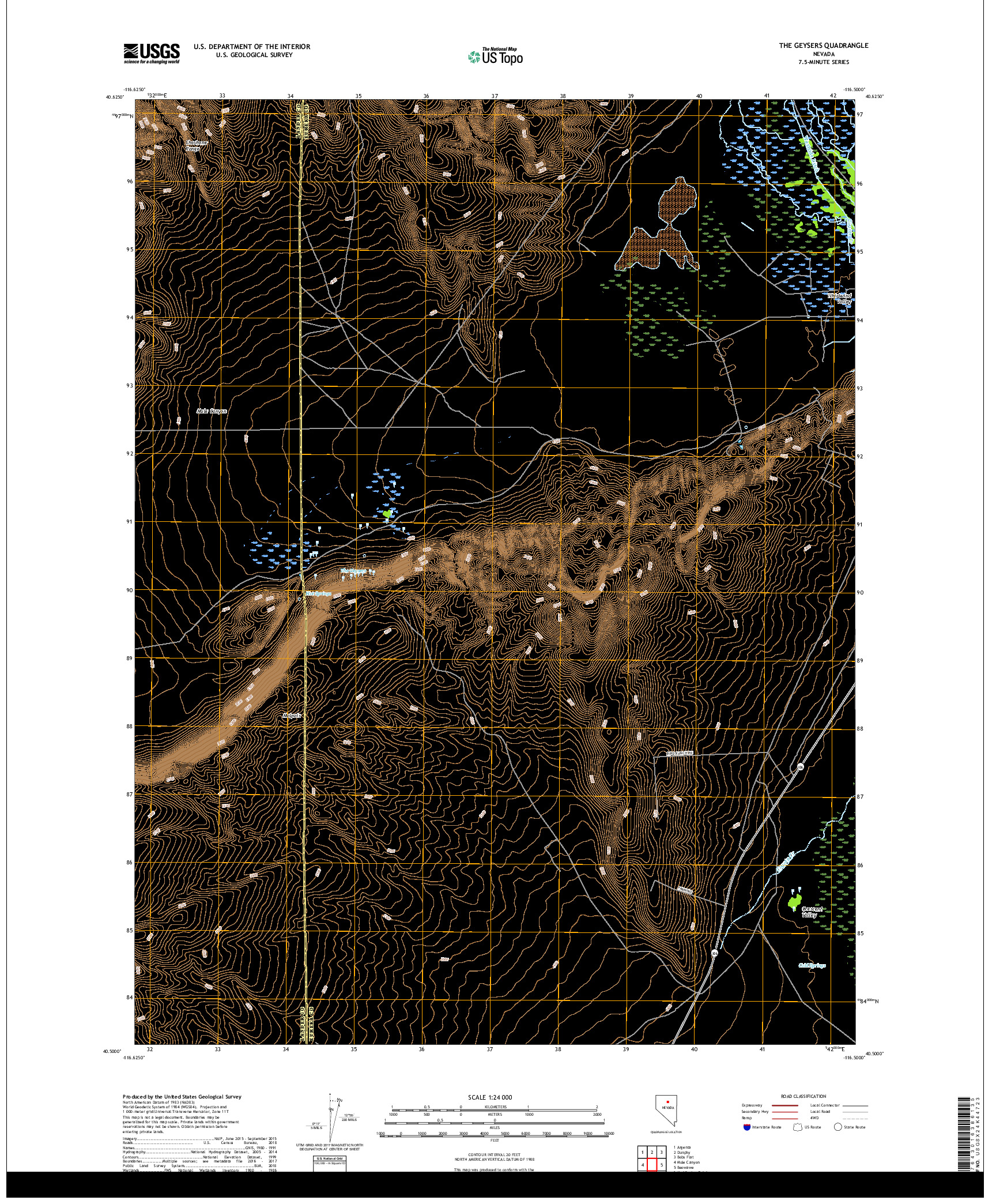 USGS US TOPO 7.5-MINUTE MAP FOR THE GEYSERS, NV 2018