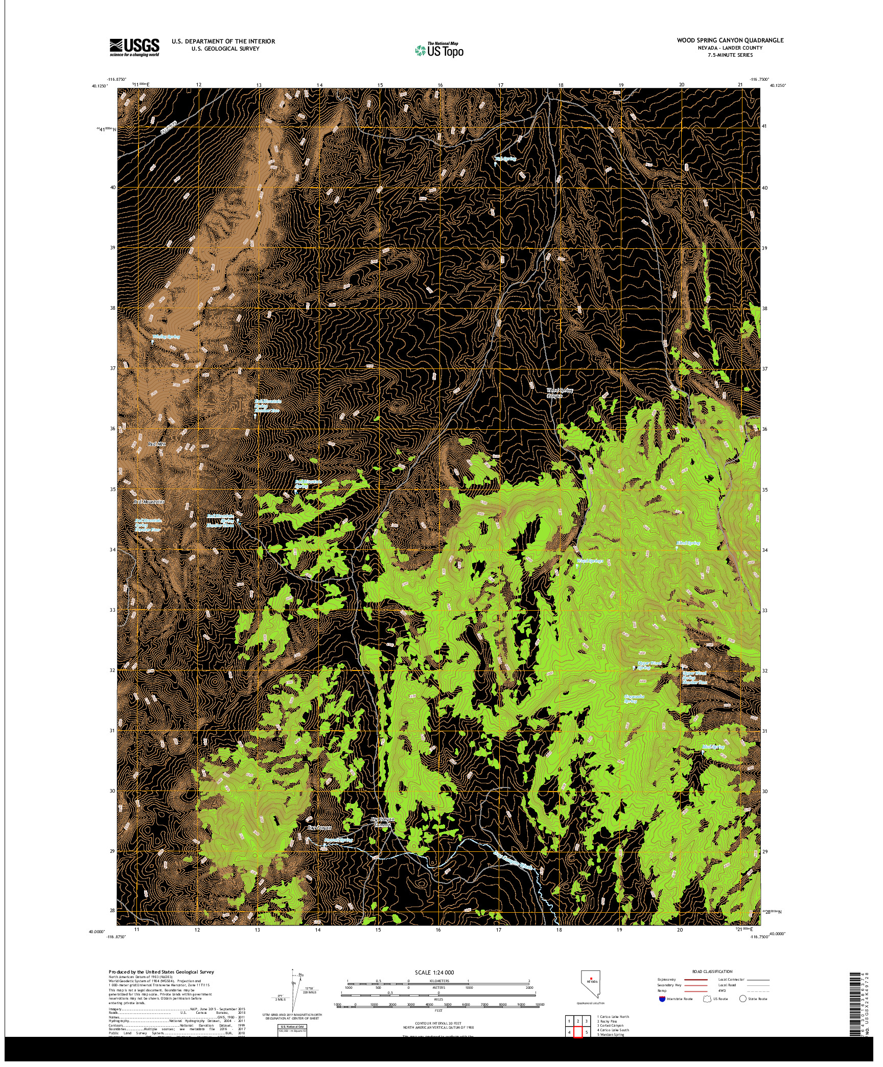 USGS US TOPO 7.5-MINUTE MAP FOR WOOD SPRING CANYON, NV 2018