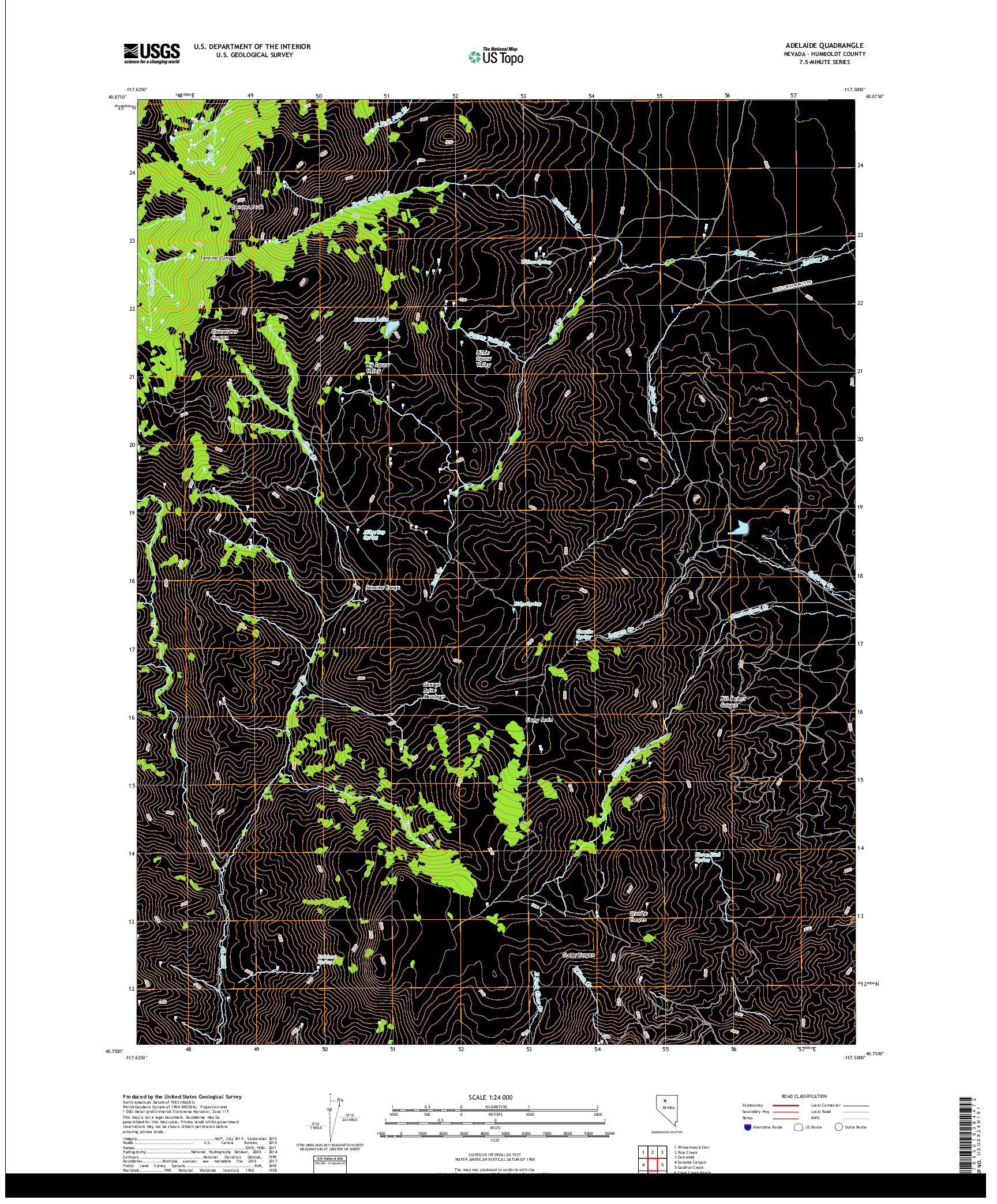 USGS US TOPO 7.5-MINUTE MAP FOR ADELAIDE, NV 2018