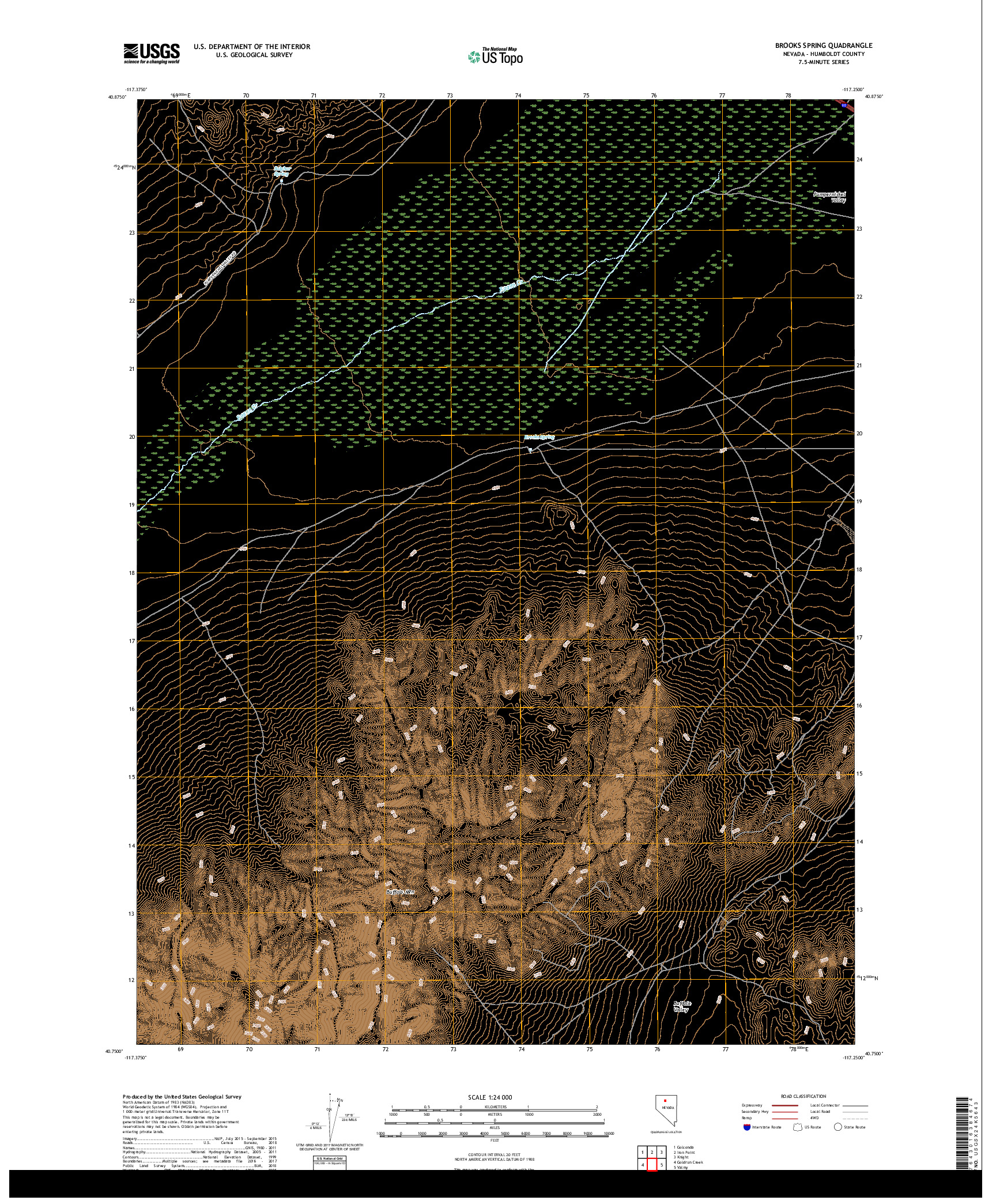 USGS US TOPO 7.5-MINUTE MAP FOR BROOKS SPRING, NV 2018