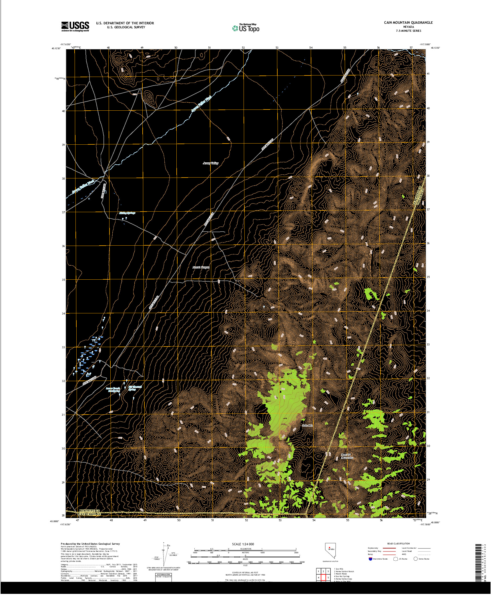 USGS US TOPO 7.5-MINUTE MAP FOR CAIN MOUNTAIN, NV 2018