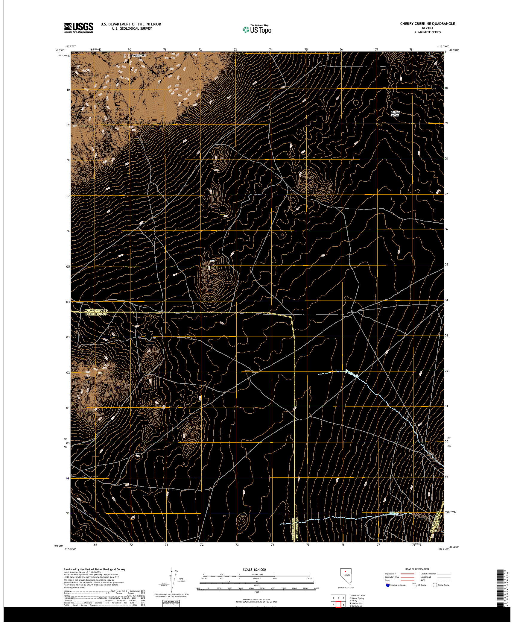 USGS US TOPO 7.5-MINUTE MAP FOR CHERRY CREEK NE, NV 2018