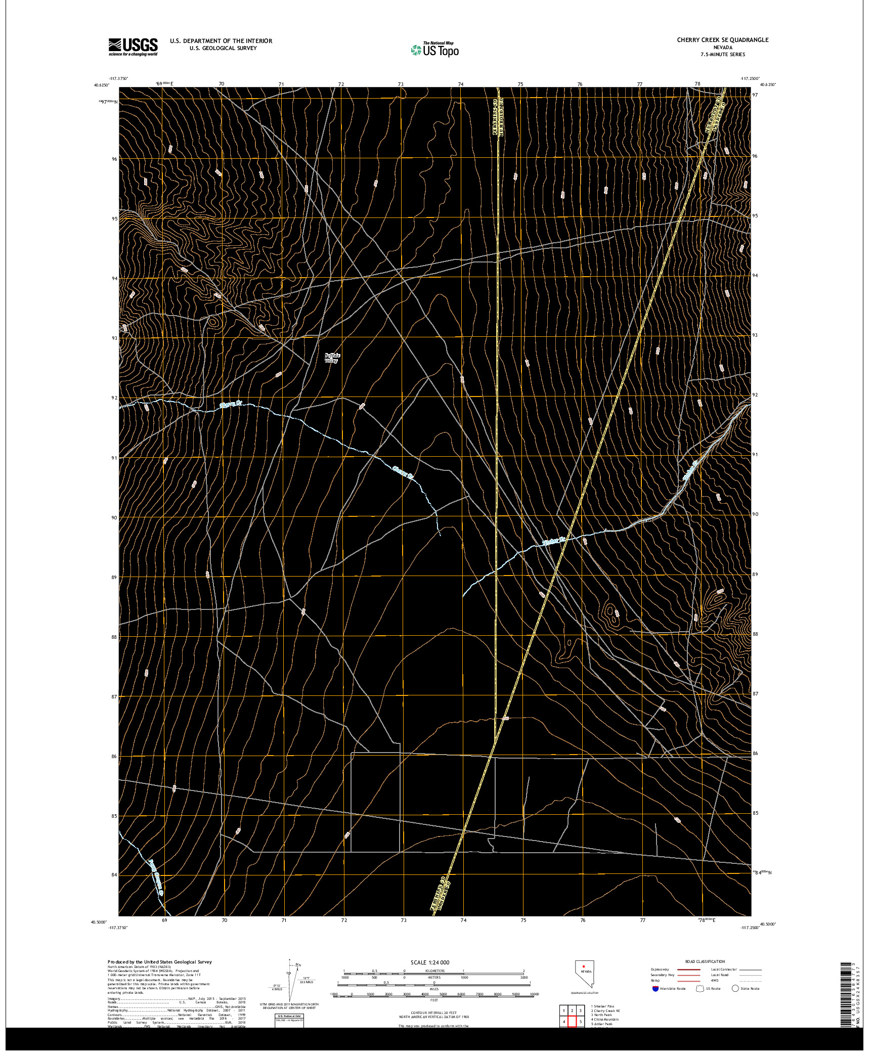 USGS US TOPO 7.5-MINUTE MAP FOR CHERRY CREEK SE, NV 2018