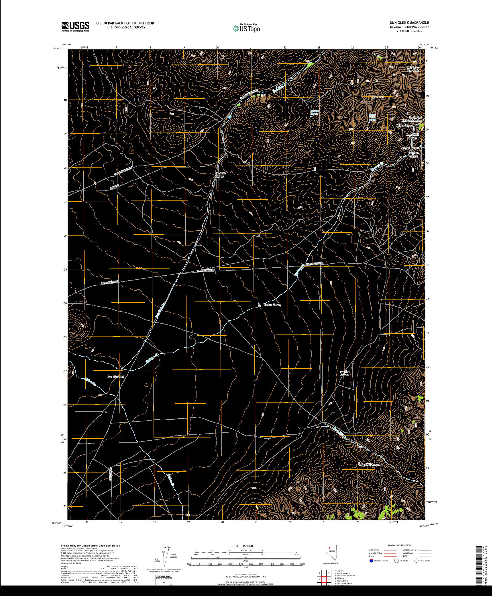 USGS US TOPO 7.5-MINUTE MAP FOR DUN GLEN, NV 2018