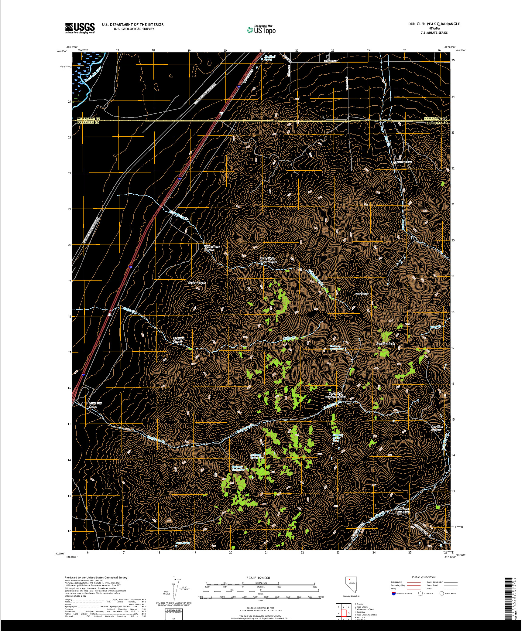USGS US TOPO 7.5-MINUTE MAP FOR DUN GLEN PEAK, NV 2018