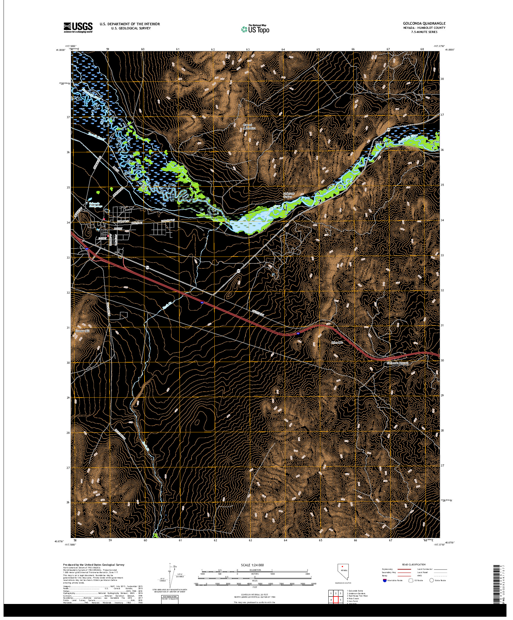 USGS US TOPO 7.5-MINUTE MAP FOR GOLCONDA, NV 2018