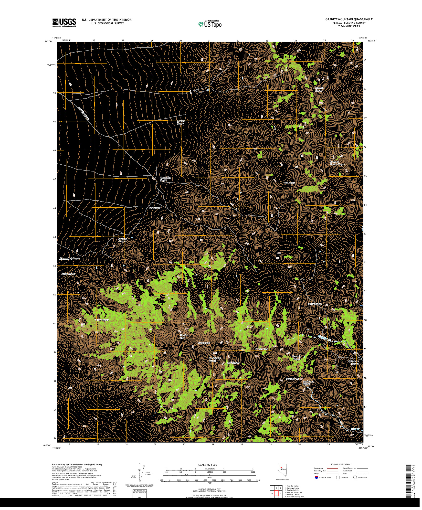 USGS US TOPO 7.5-MINUTE MAP FOR GRANITE MOUNTAIN, NV 2018