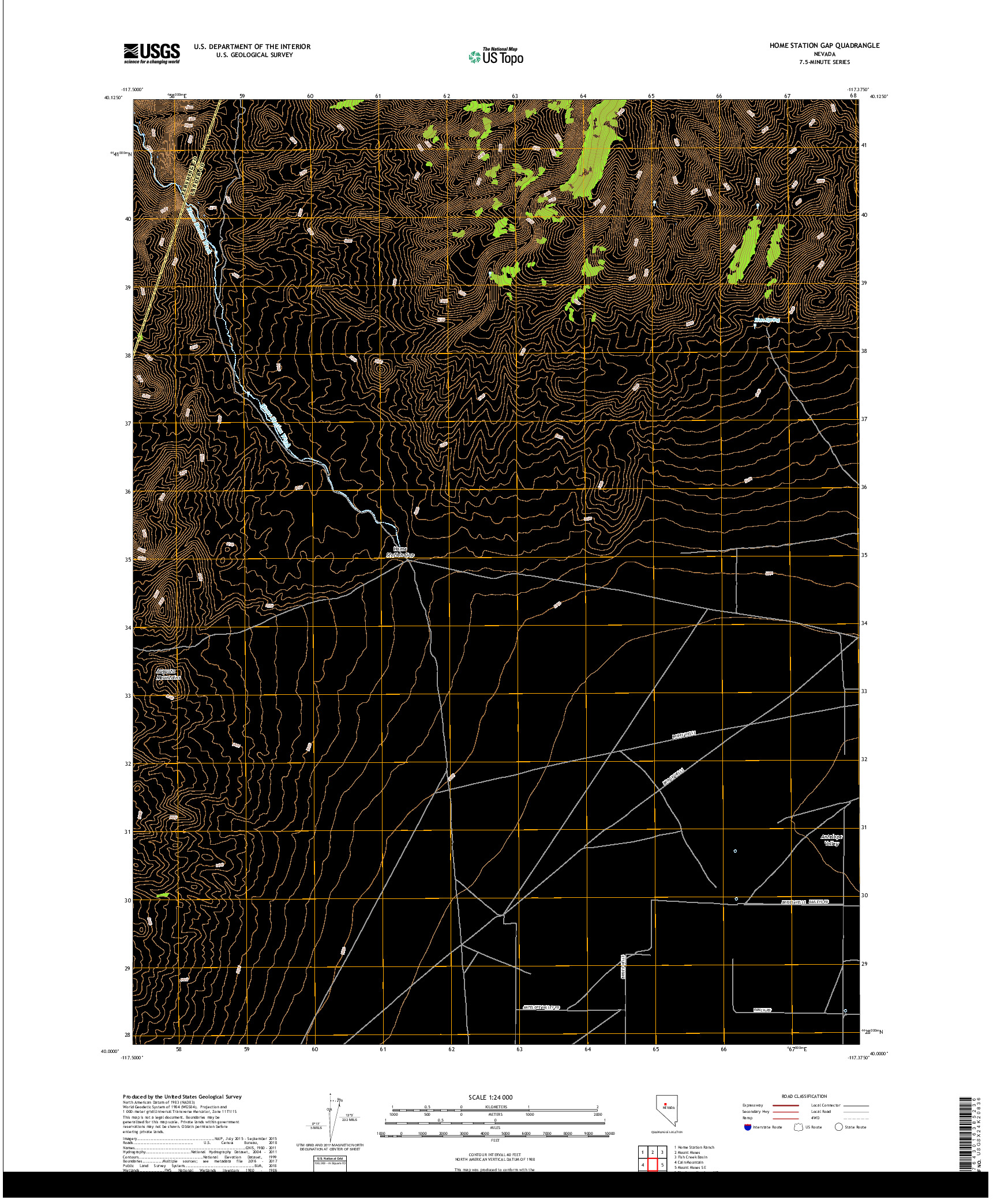 USGS US TOPO 7.5-MINUTE MAP FOR HOME STATION GAP, NV 2018