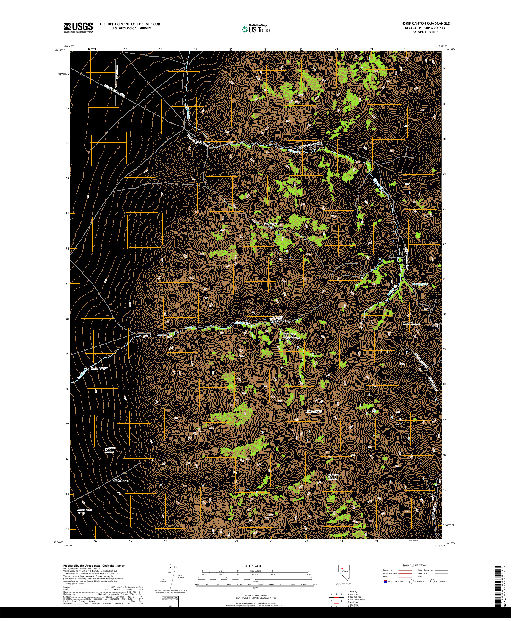 USGS US TOPO 7.5-MINUTE MAP FOR INSKIP CANYON, NV 2018