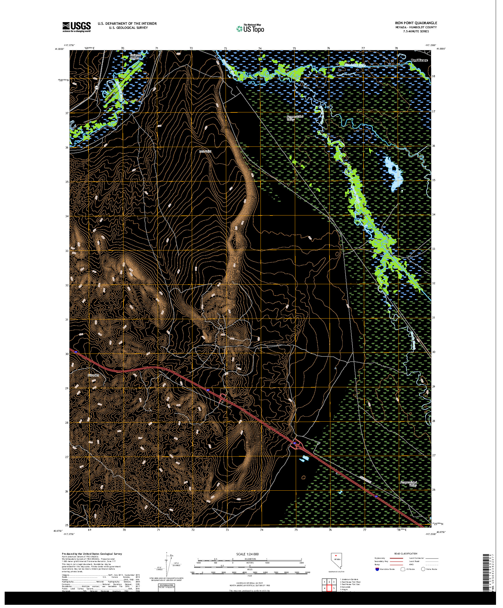 USGS US TOPO 7.5-MINUTE MAP FOR IRON POINT, NV 2018