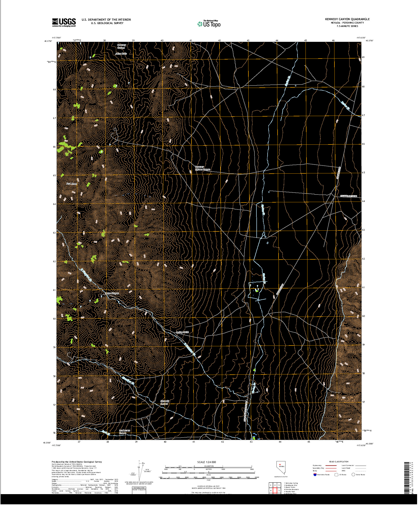 USGS US TOPO 7.5-MINUTE MAP FOR KENNEDY CANYON, NV 2018