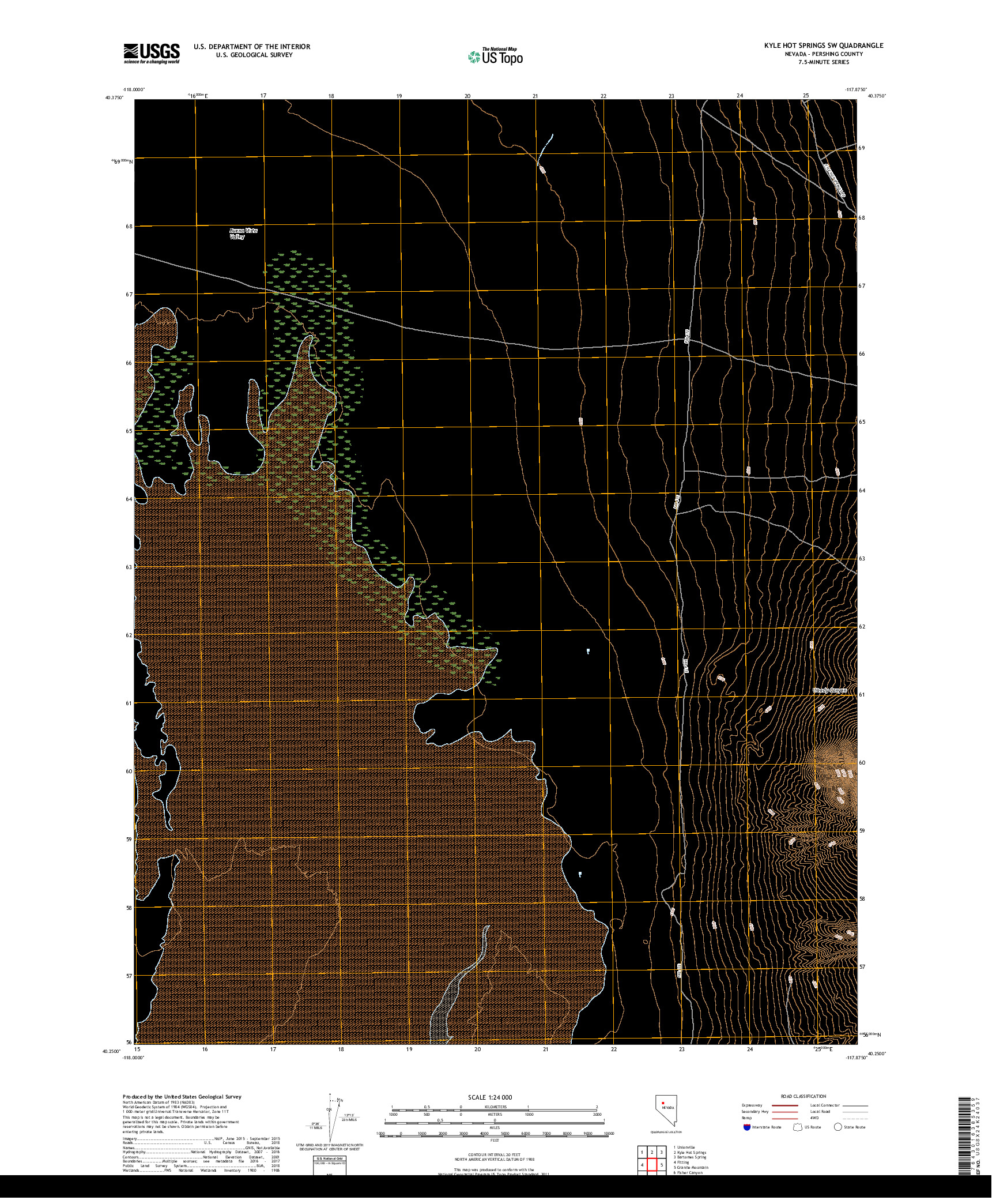 USGS US TOPO 7.5-MINUTE MAP FOR KYLE HOT SPRINGS SW, NV 2018