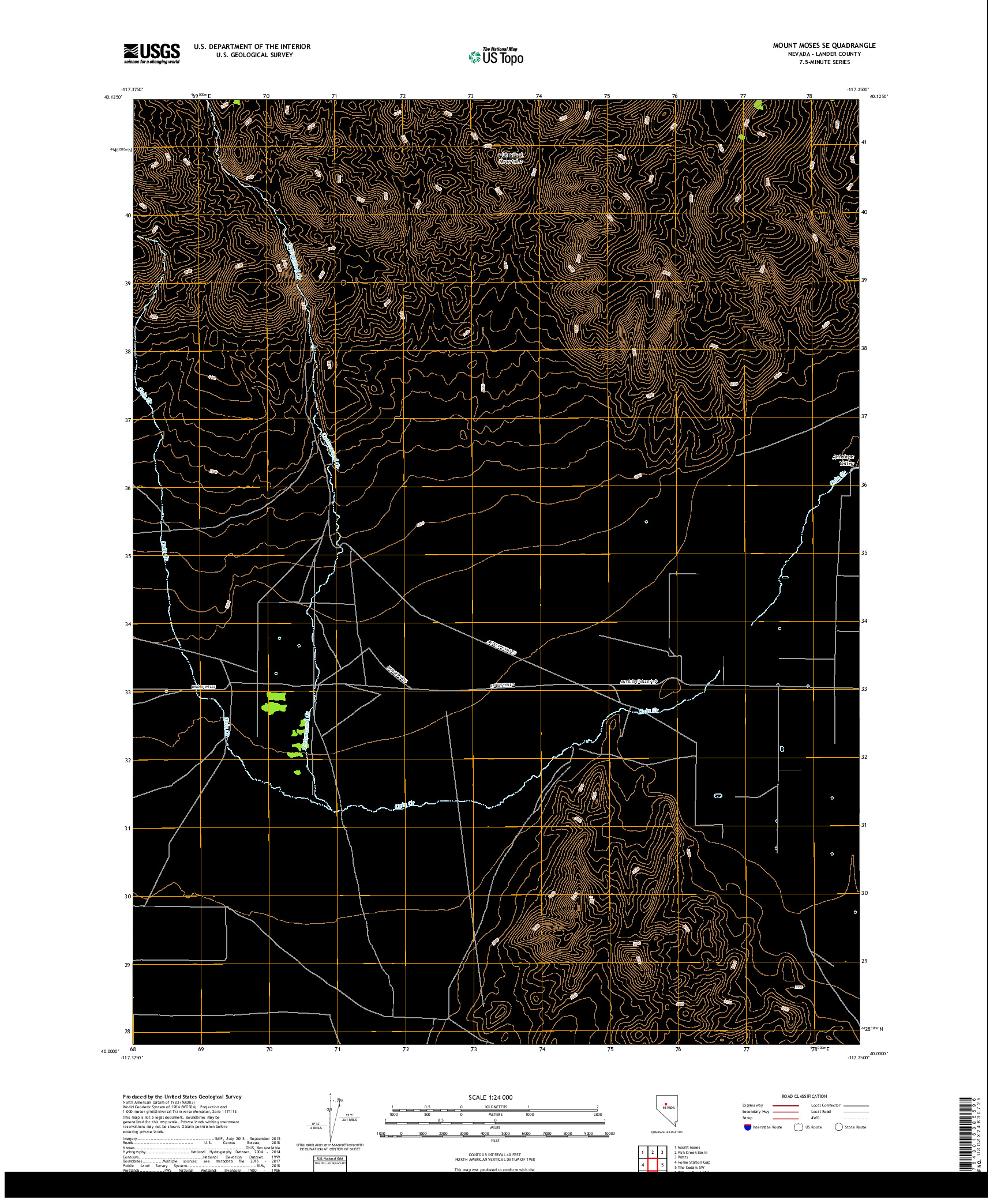 USGS US TOPO 7.5-MINUTE MAP FOR MOUNT MOSES SE, NV 2018