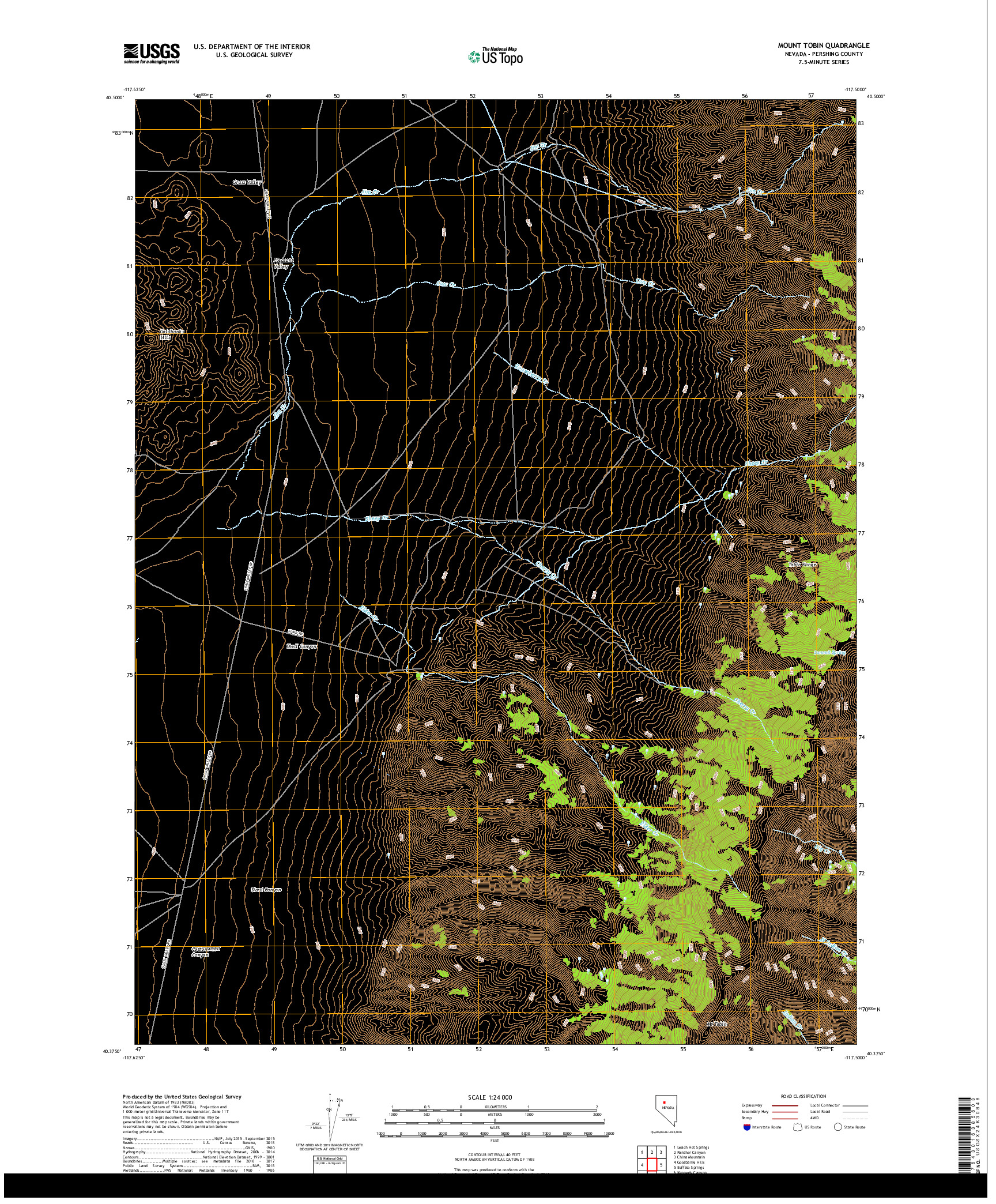USGS US TOPO 7.5-MINUTE MAP FOR MOUNT TOBIN, NV 2018