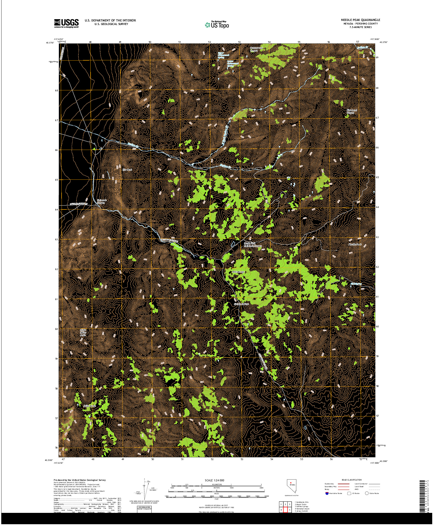 USGS US TOPO 7.5-MINUTE MAP FOR NEEDLE PEAK, NV 2018