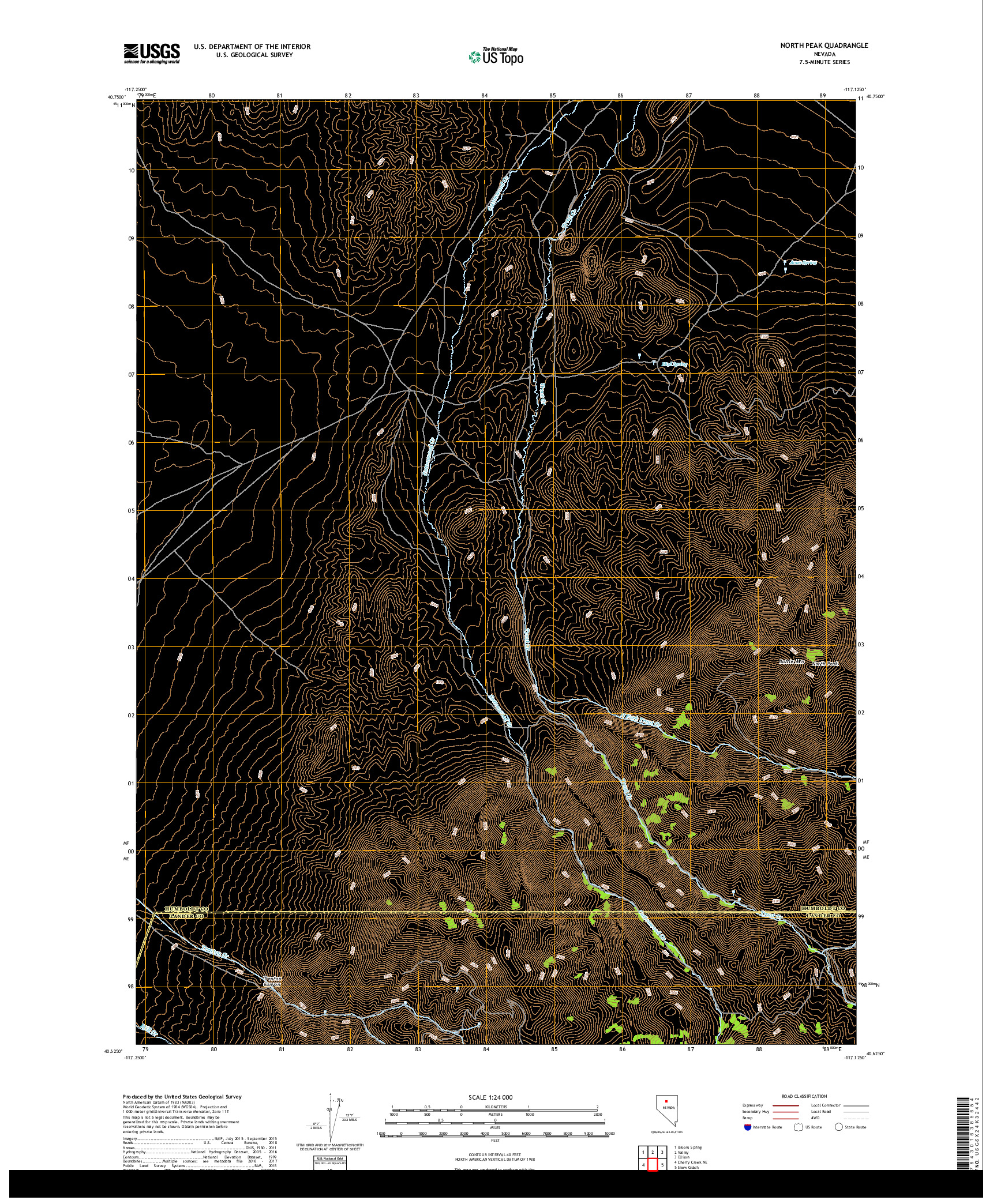 USGS US TOPO 7.5-MINUTE MAP FOR NORTH PEAK, NV 2018