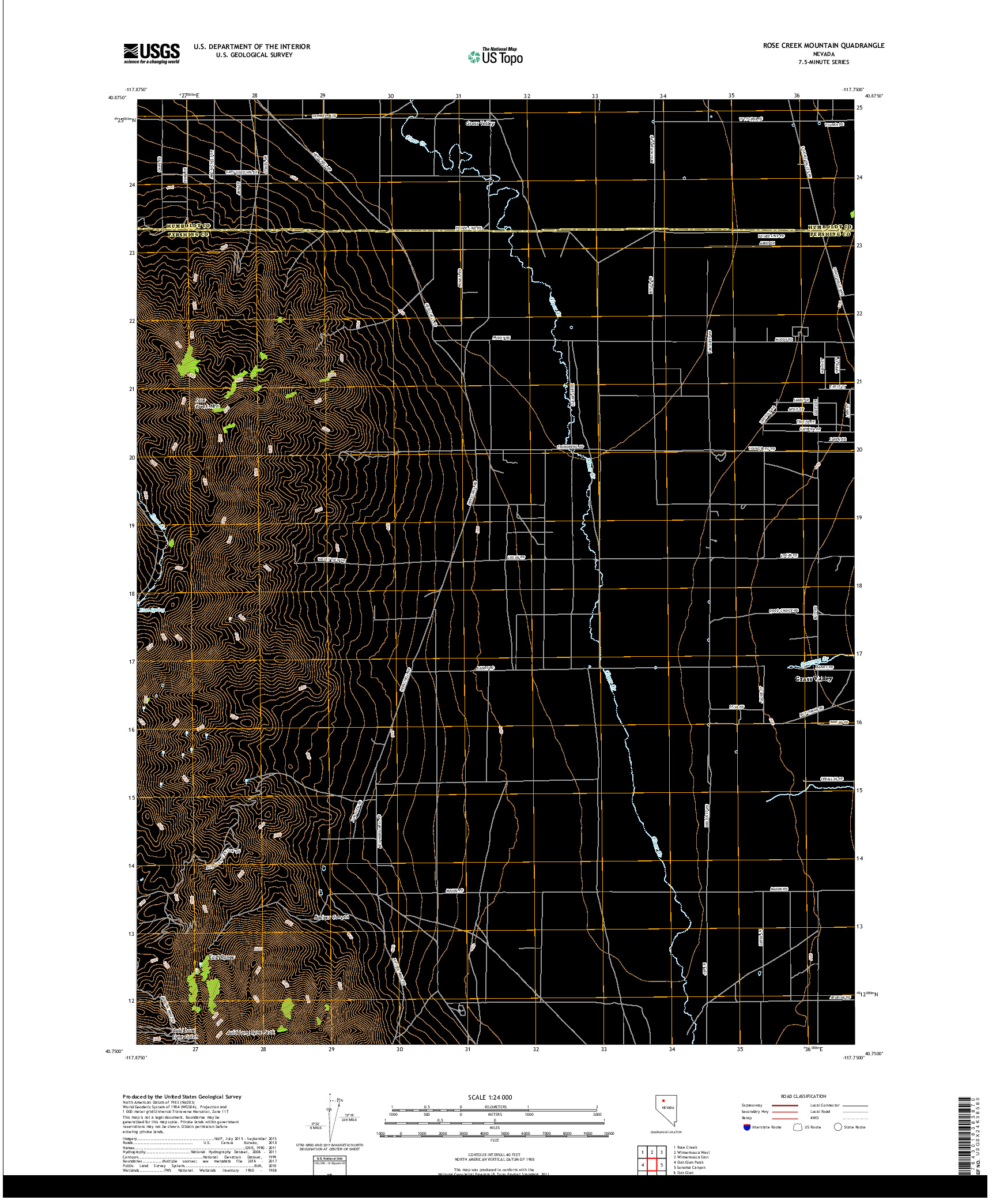 USGS US TOPO 7.5-MINUTE MAP FOR ROSE CREEK MOUNTAIN, NV 2018