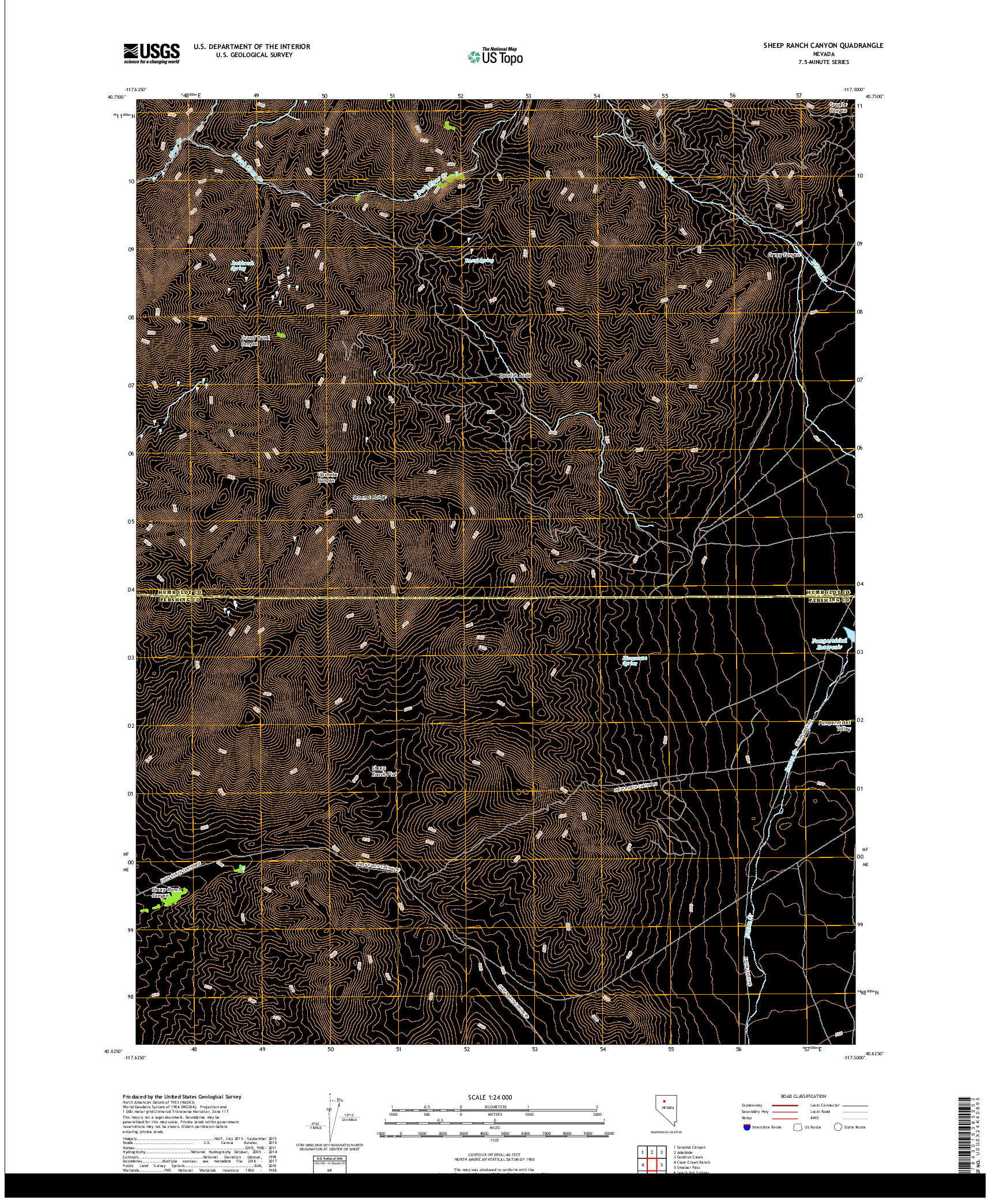 USGS US TOPO 7.5-MINUTE MAP FOR SHEEP RANCH CANYON, NV 2018