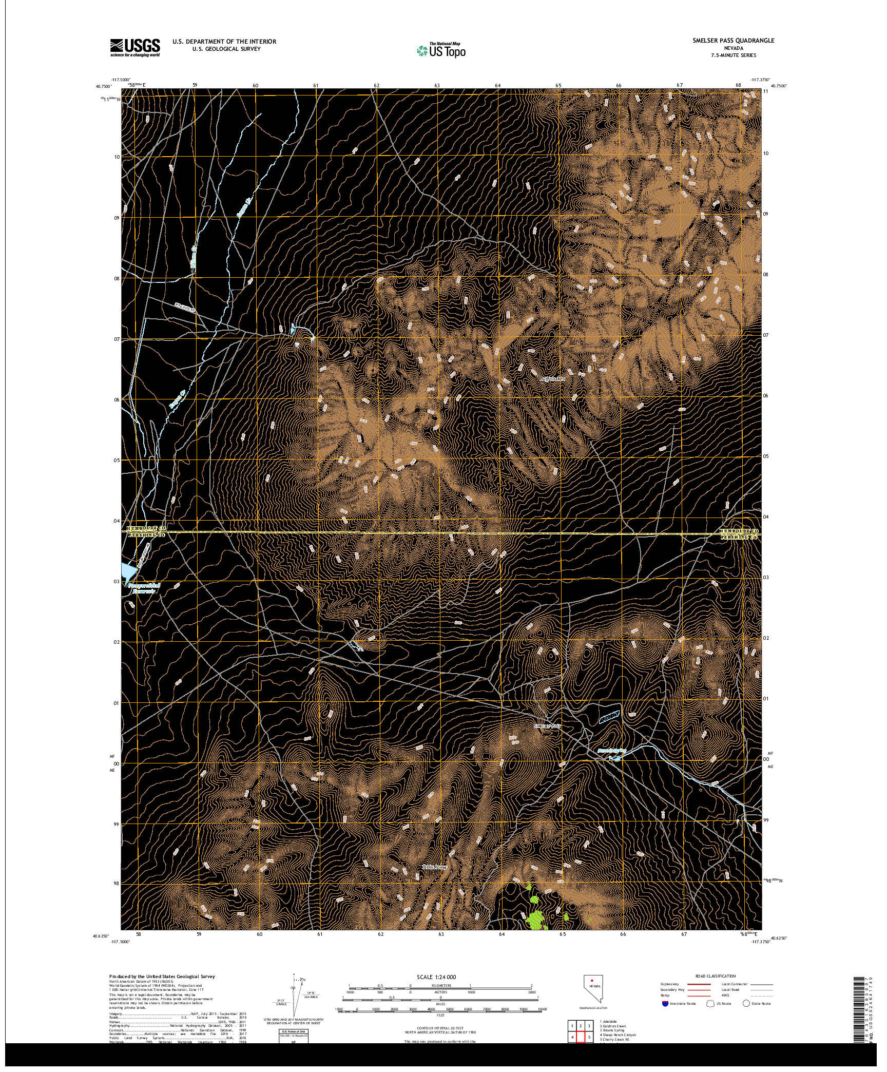 USGS US TOPO 7.5-MINUTE MAP FOR SMELSER PASS, NV 2018