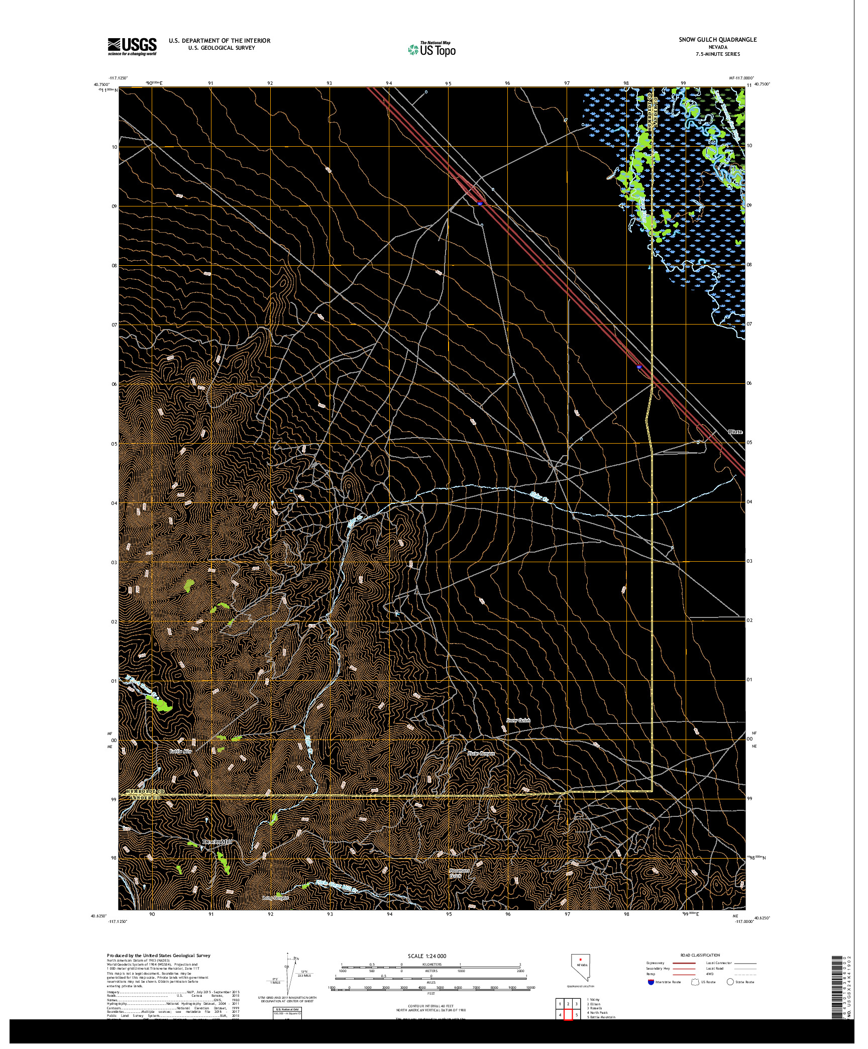 USGS US TOPO 7.5-MINUTE MAP FOR SNOW GULCH, NV 2018