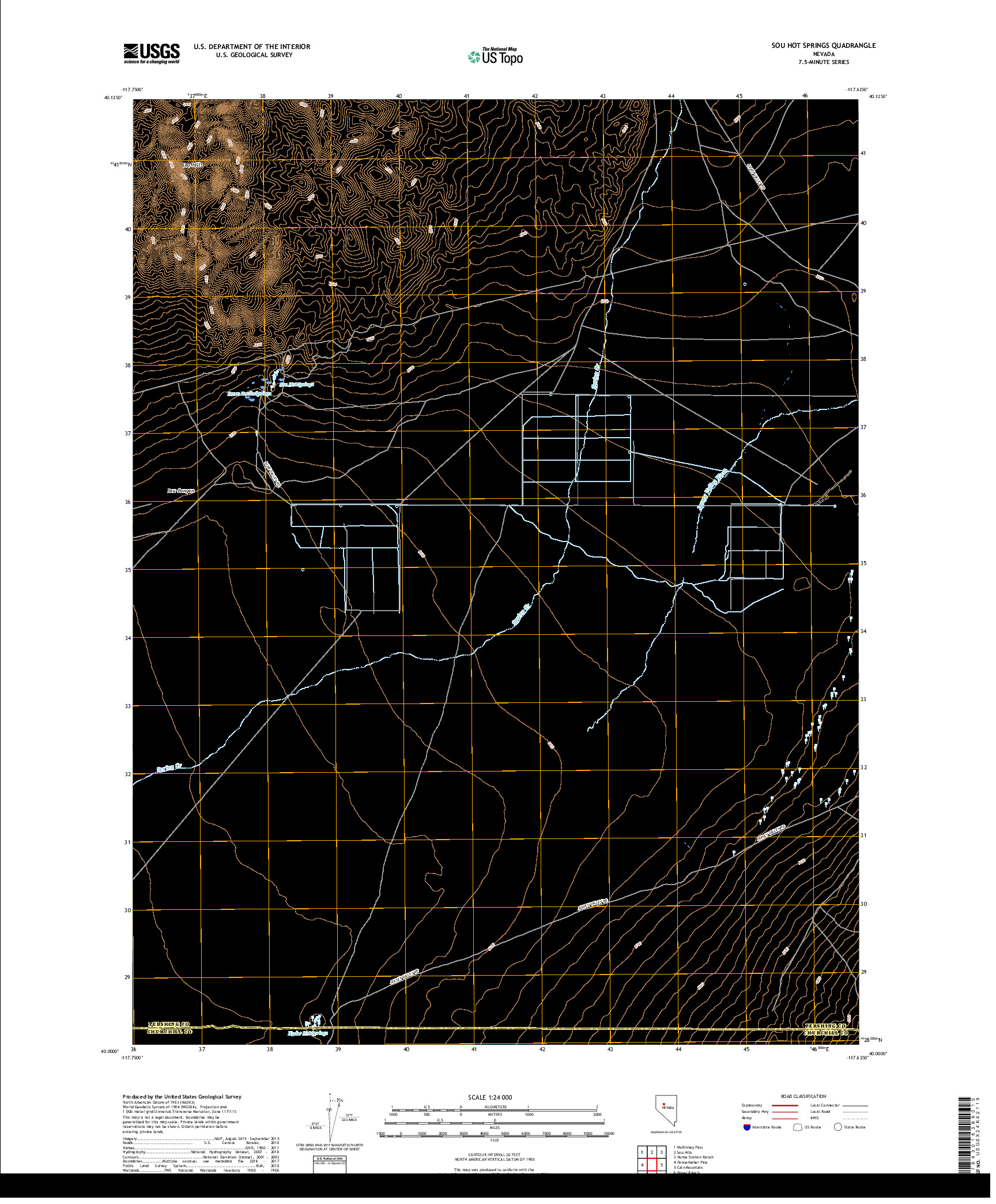 USGS US TOPO 7.5-MINUTE MAP FOR SOU HOT SPRINGS, NV 2018