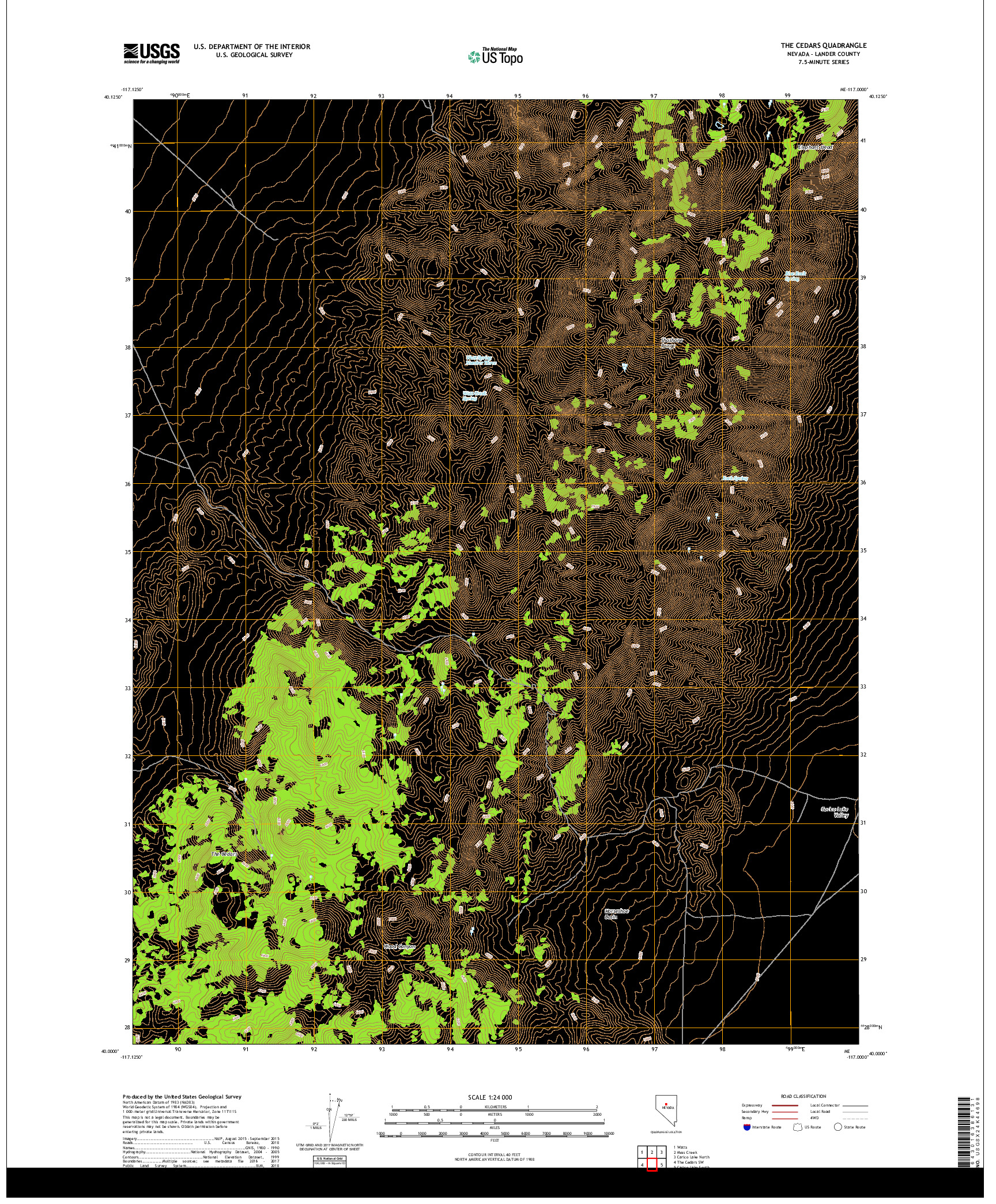 USGS US TOPO 7.5-MINUTE MAP FOR THE CEDARS, NV 2018