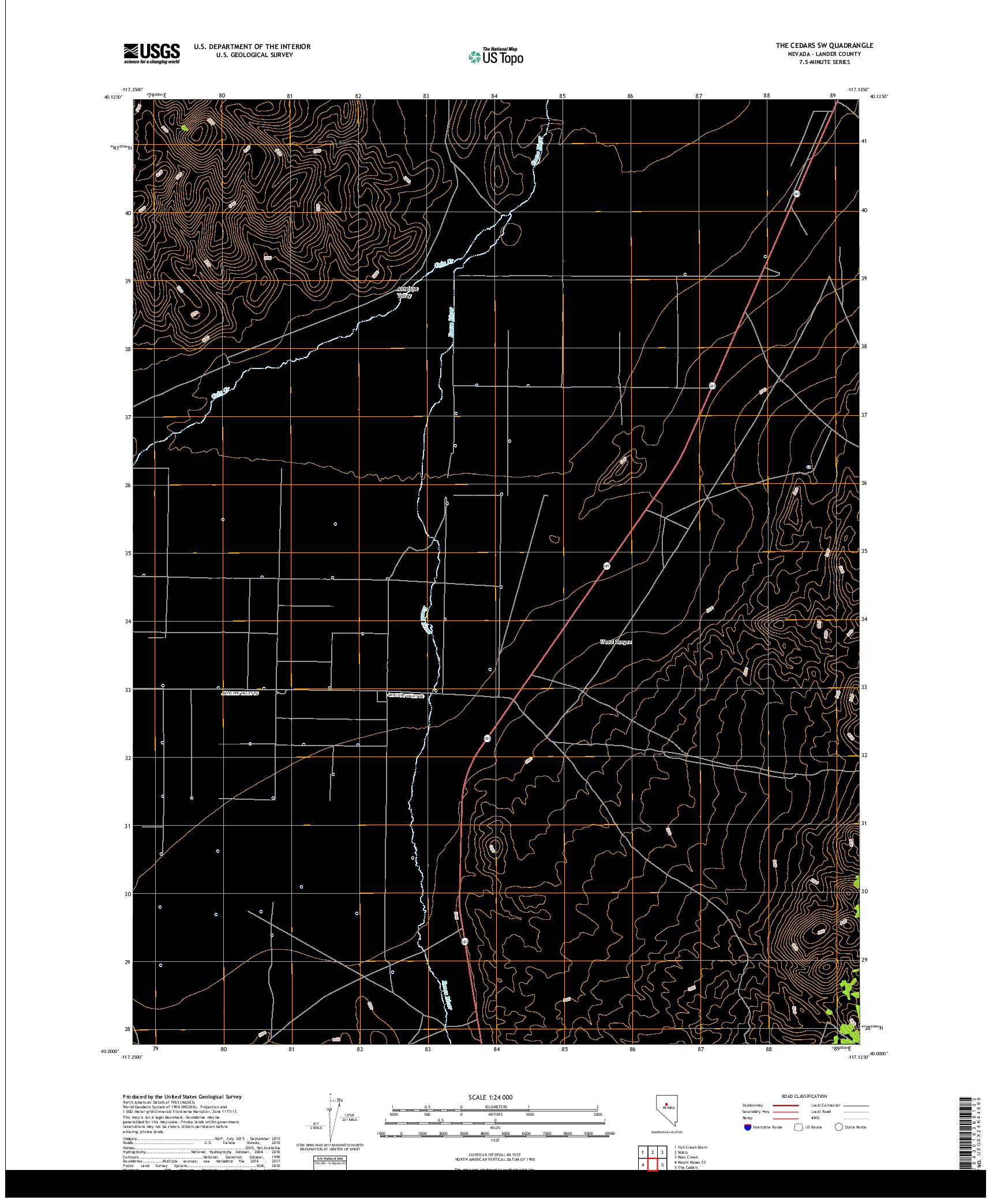 USGS US TOPO 7.5-MINUTE MAP FOR THE CEDARS SW, NV 2018