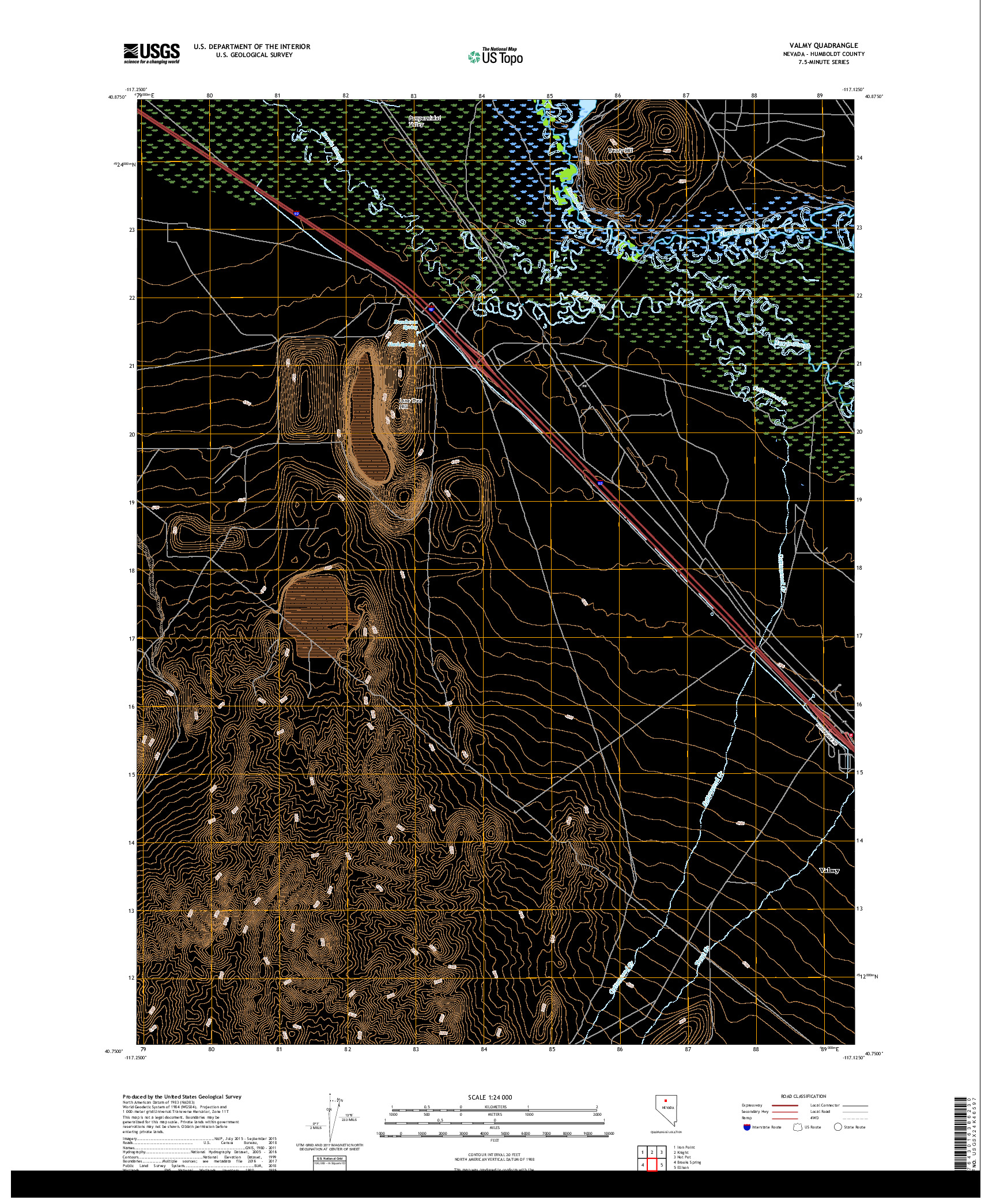 USGS US TOPO 7.5-MINUTE MAP FOR VALMY, NV 2018