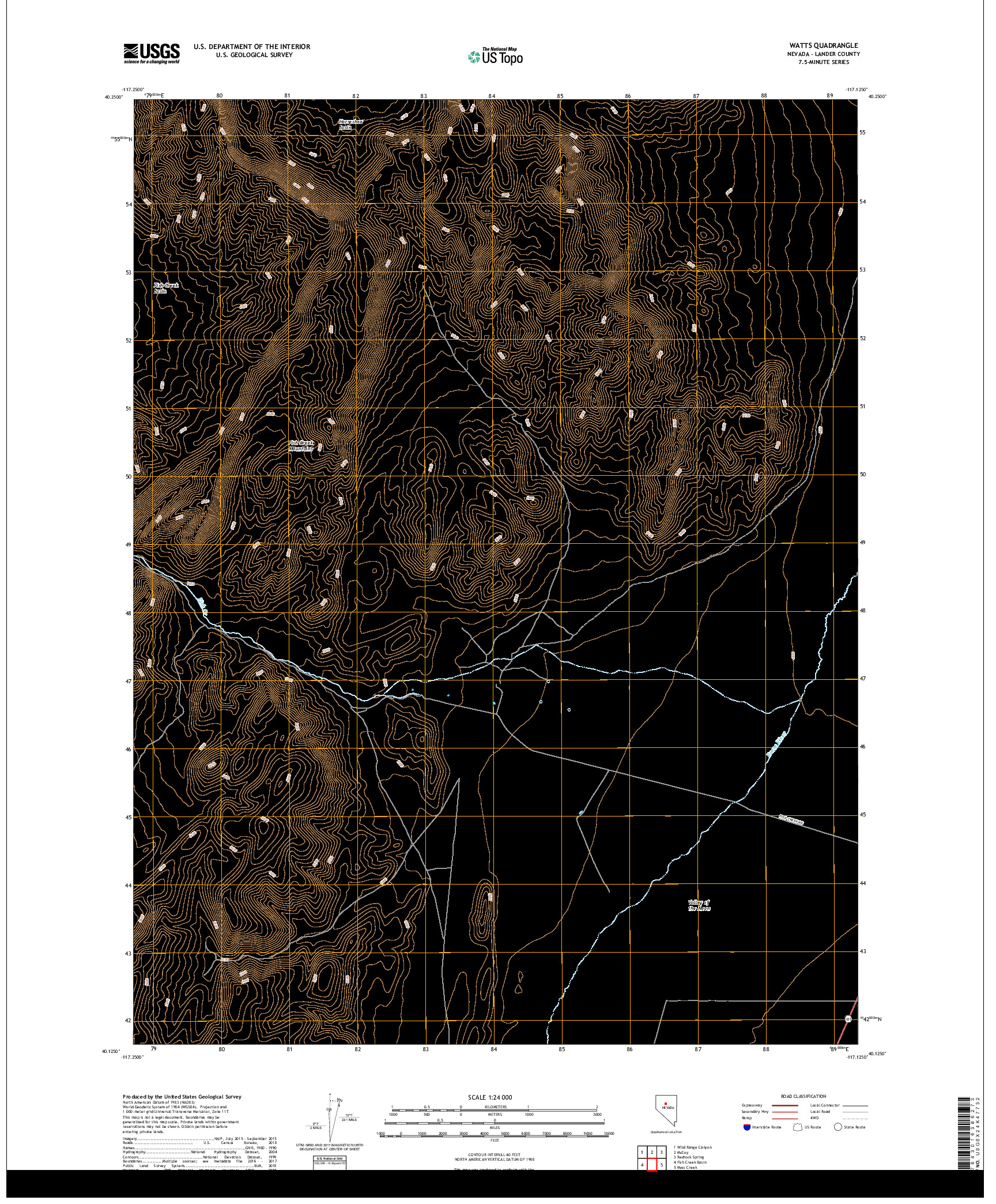 USGS US TOPO 7.5-MINUTE MAP FOR WATTS, NV 2018