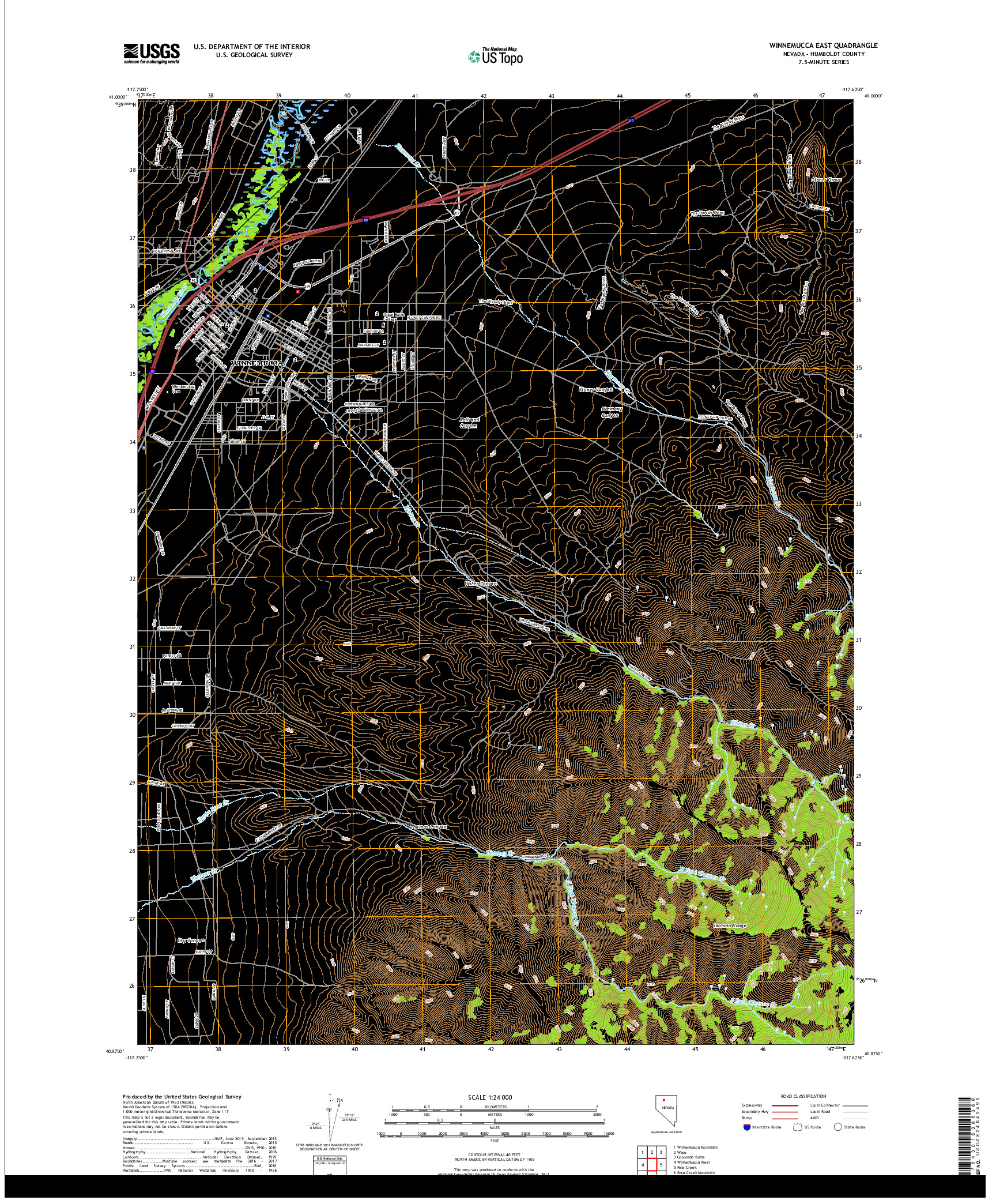 USGS US TOPO 7.5-MINUTE MAP FOR WINNEMUCCA EAST, NV 2018