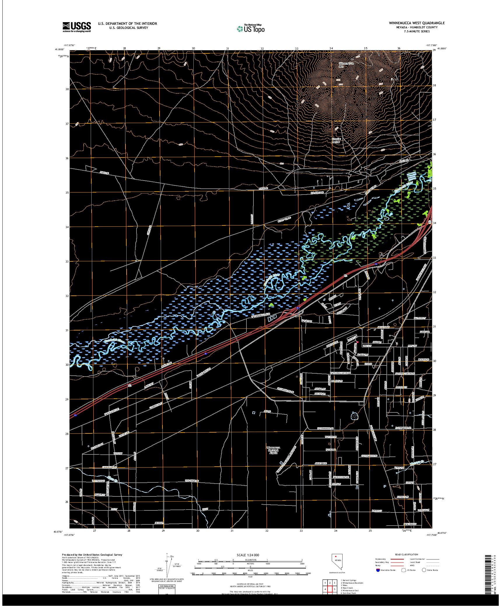 USGS US TOPO 7.5-MINUTE MAP FOR WINNEMUCCA WEST, NV 2018