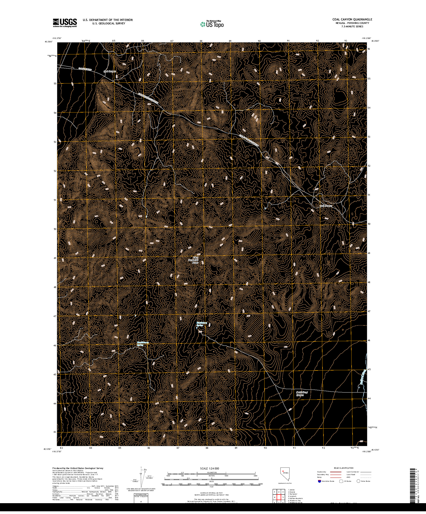 USGS US TOPO 7.5-MINUTE MAP FOR COAL CANYON, NV 2018