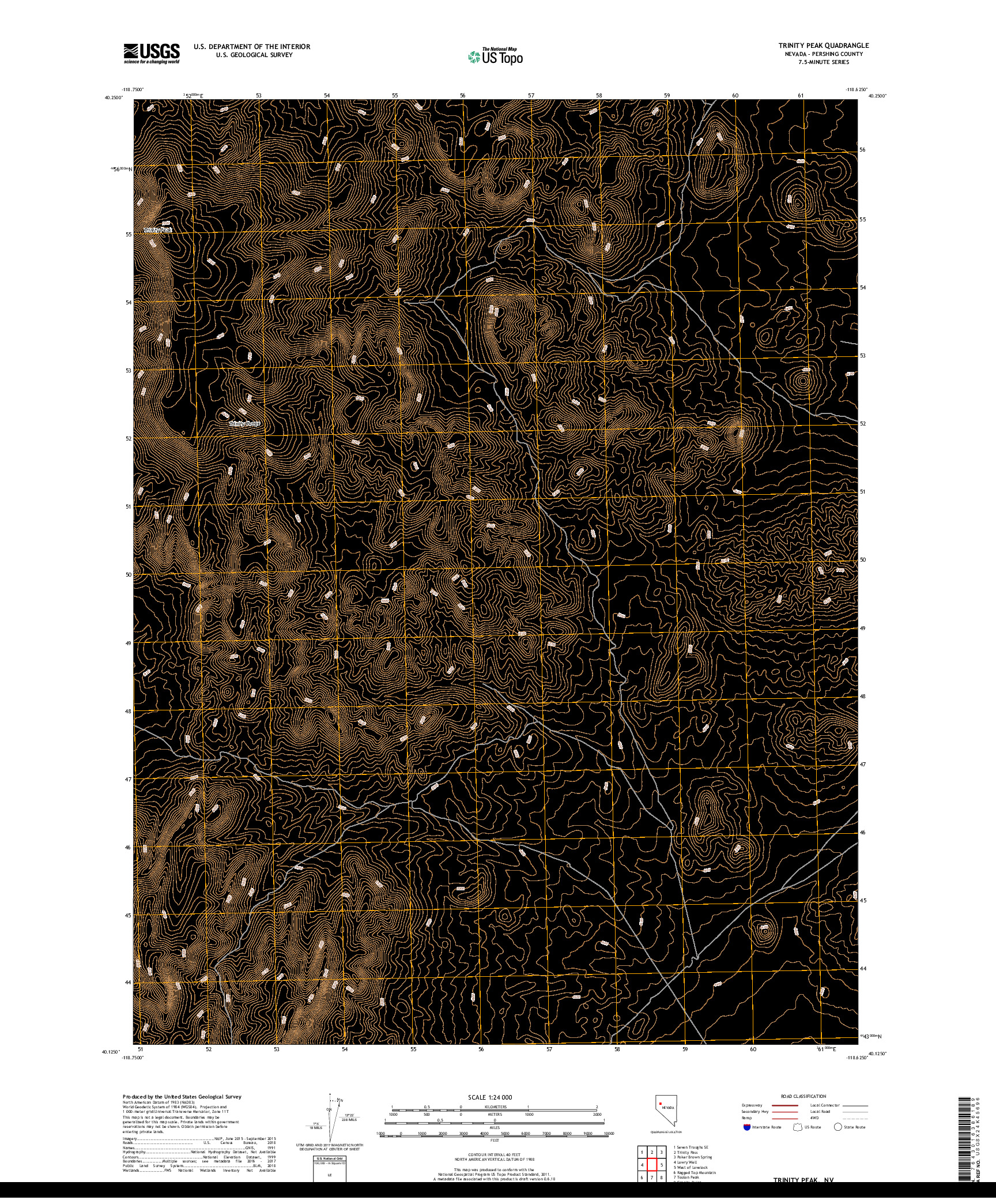 USGS US TOPO 7.5-MINUTE MAP FOR TRINITY PEAK, NV 2018