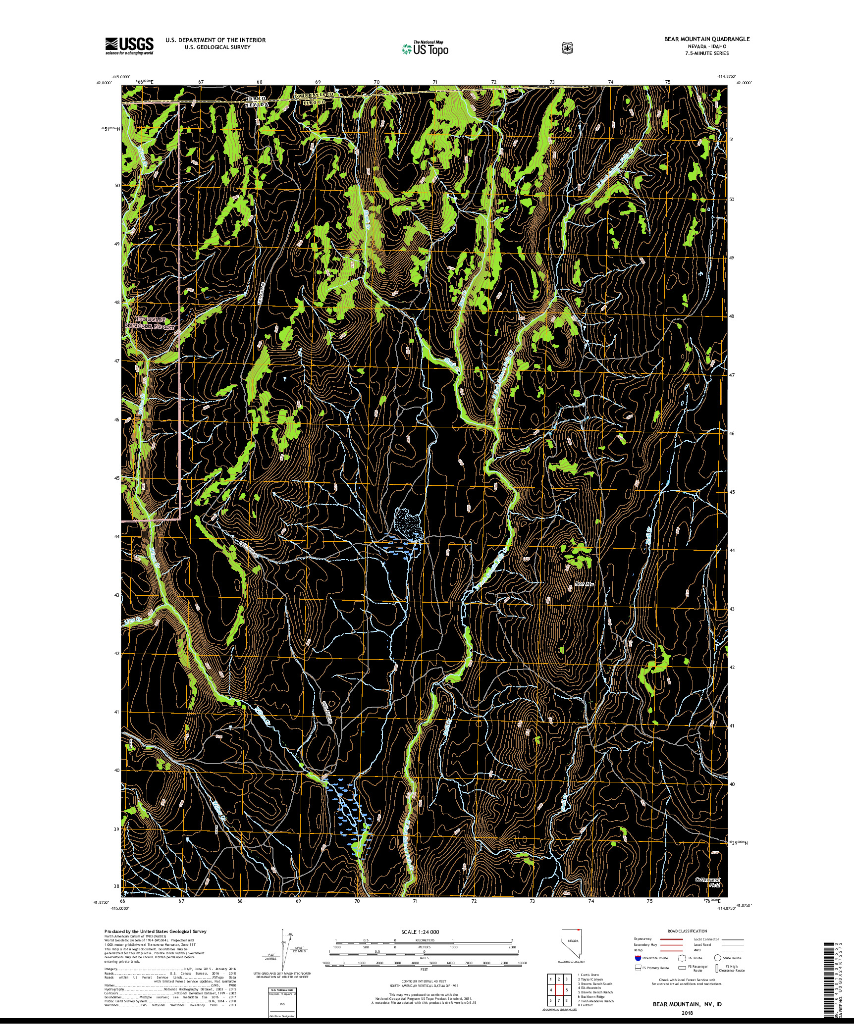 USGS US TOPO 7.5-MINUTE MAP FOR BEAR MOUNTAIN, NV,ID 2018