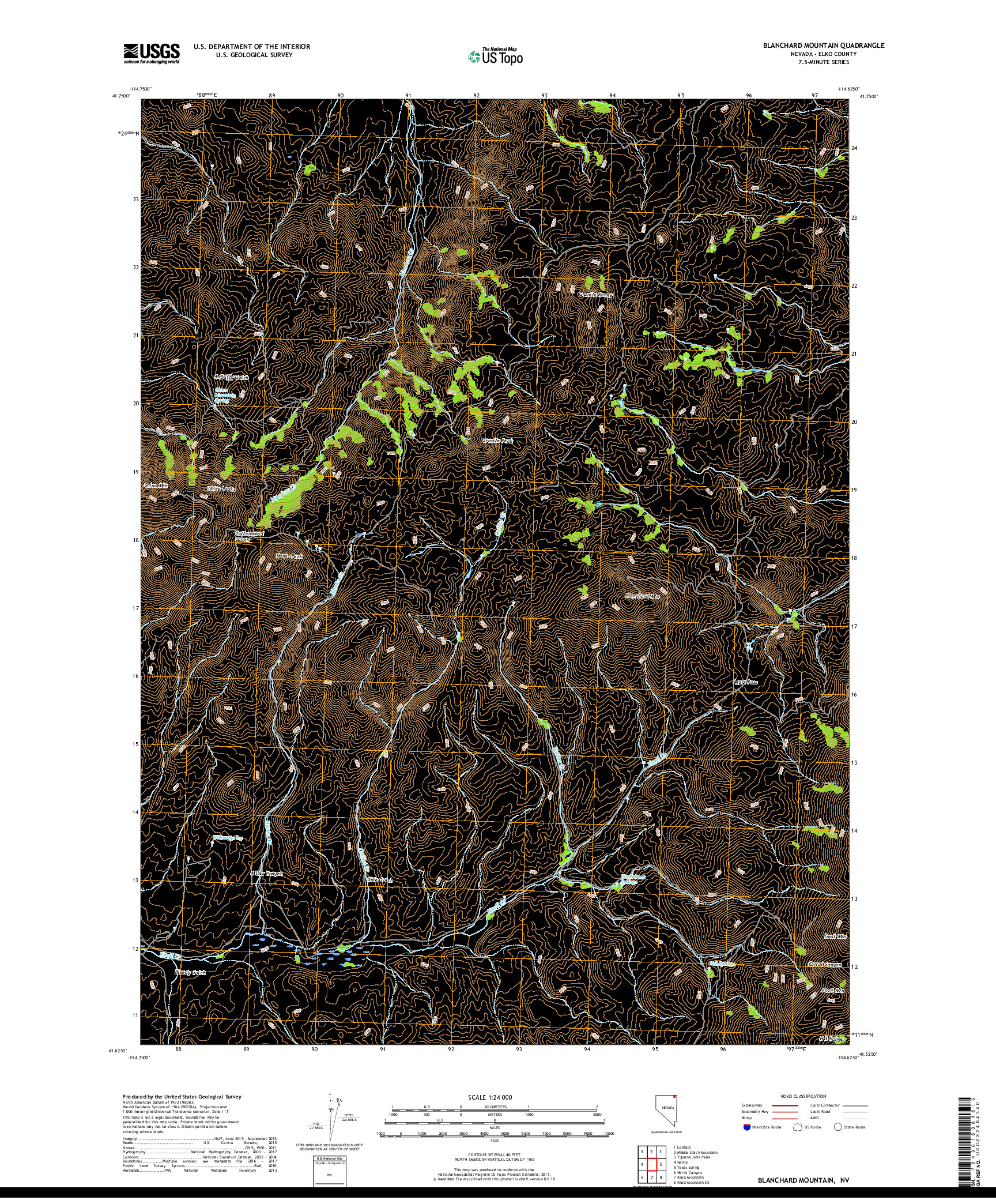 USGS US TOPO 7.5-MINUTE MAP FOR BLANCHARD MOUNTAIN, NV 2018