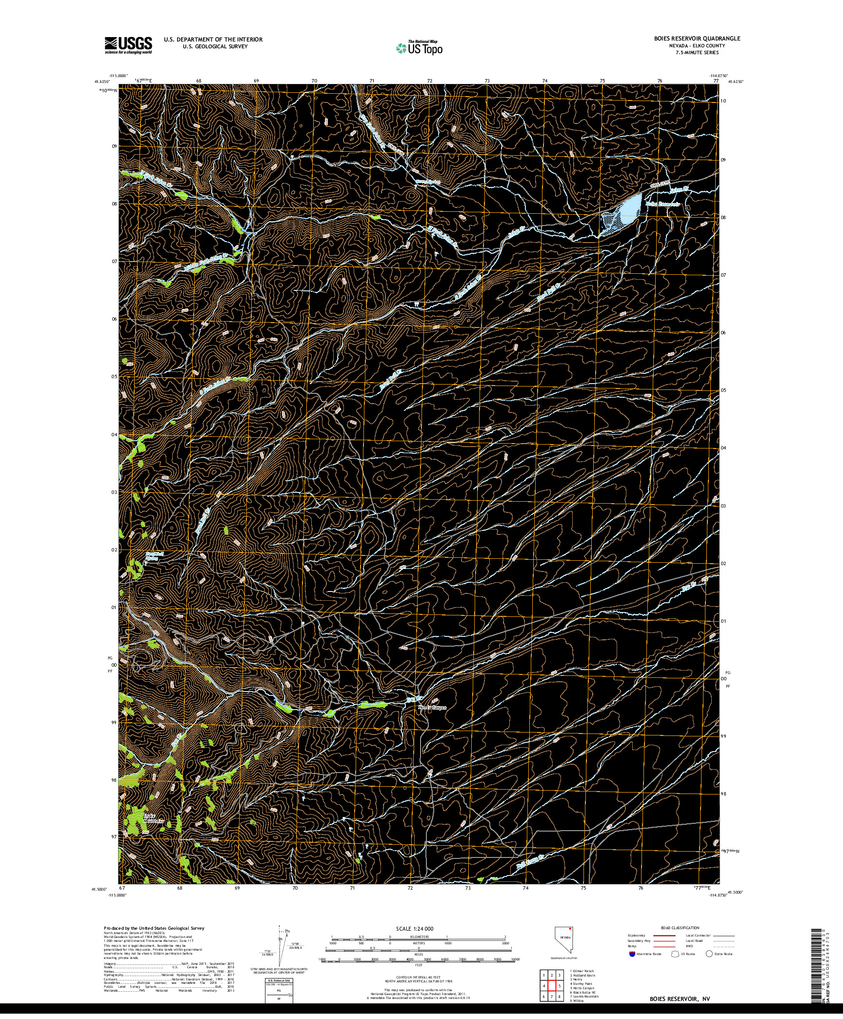 USGS US TOPO 7.5-MINUTE MAP FOR BOIES RESERVOIR, NV 2018