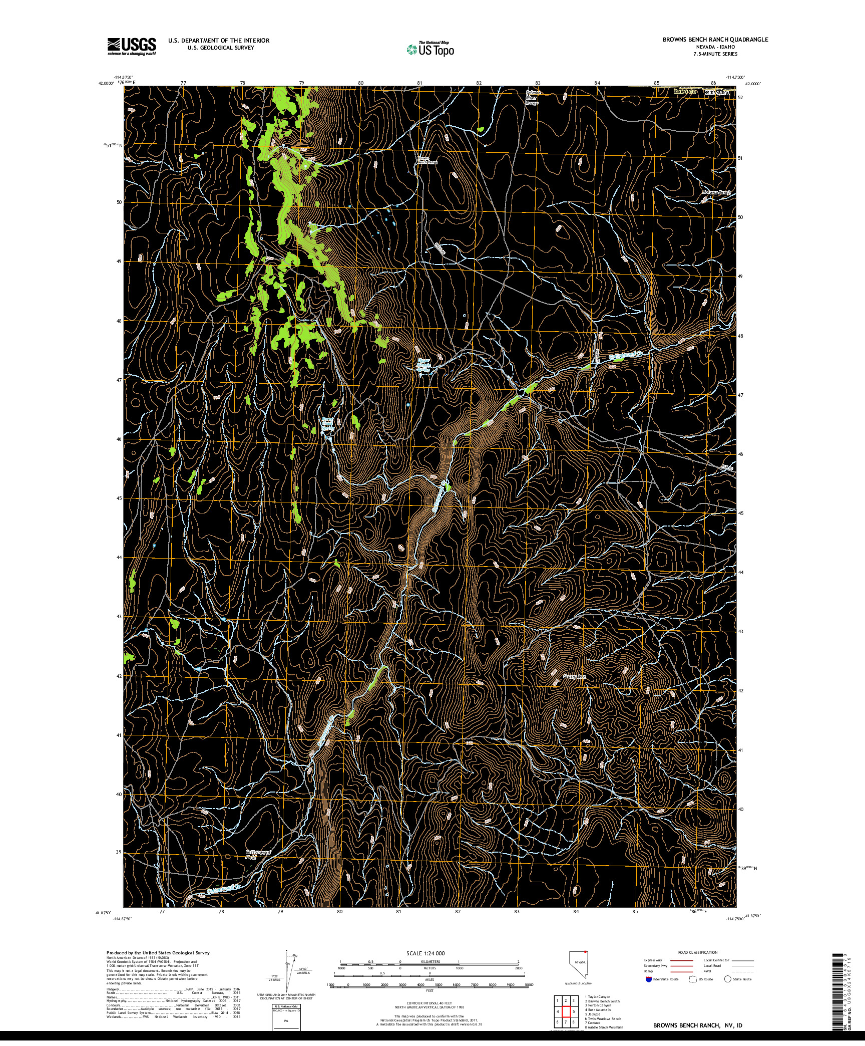 USGS US TOPO 7.5-MINUTE MAP FOR BROWNS BENCH RANCH, NV,ID 2018