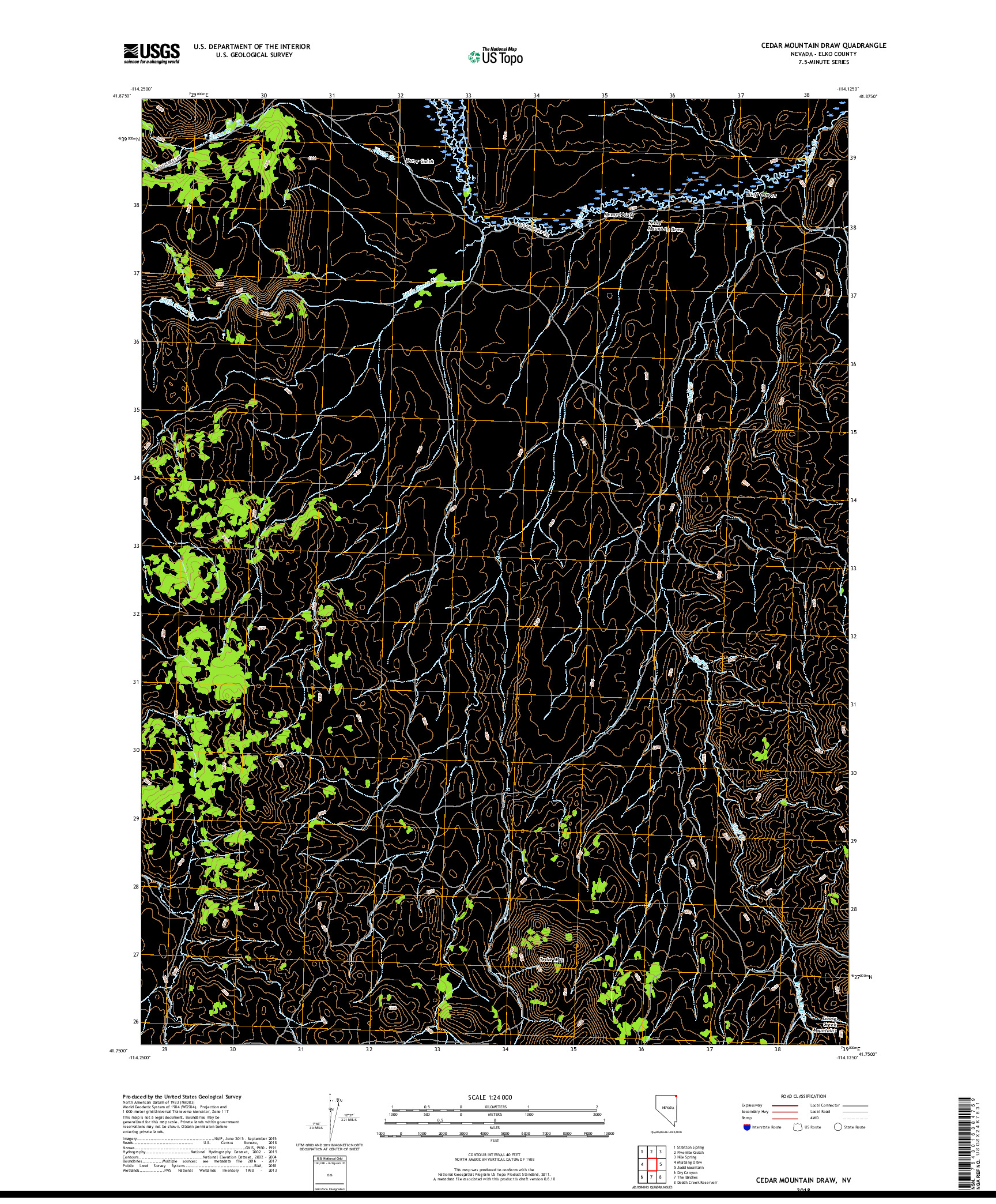 USGS US TOPO 7.5-MINUTE MAP FOR CEDAR MOUNTAIN DRAW, NV 2018