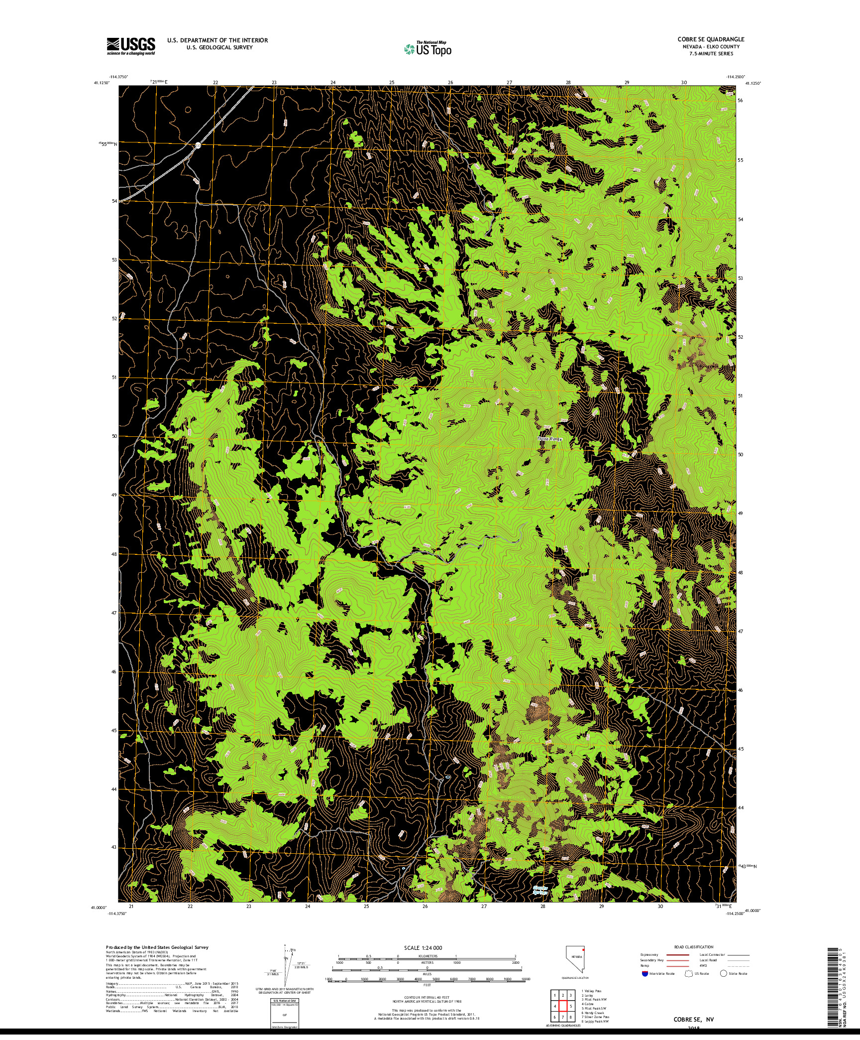 USGS US TOPO 7.5-MINUTE MAP FOR COBRE SE, NV 2018