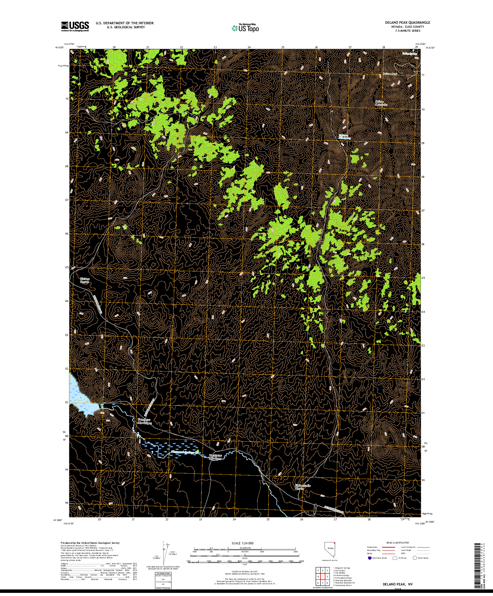 USGS US TOPO 7.5-MINUTE MAP FOR DELANO PEAK, NV 2018