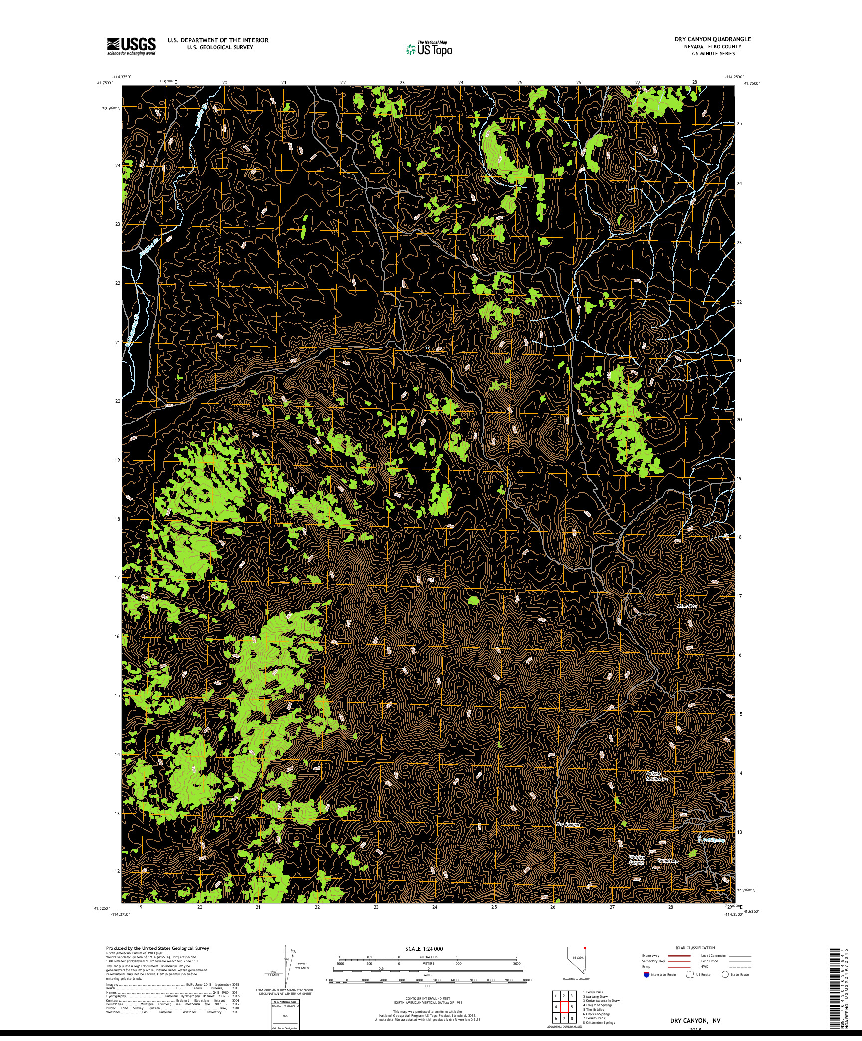 USGS US TOPO 7.5-MINUTE MAP FOR DRY CANYON, NV 2018