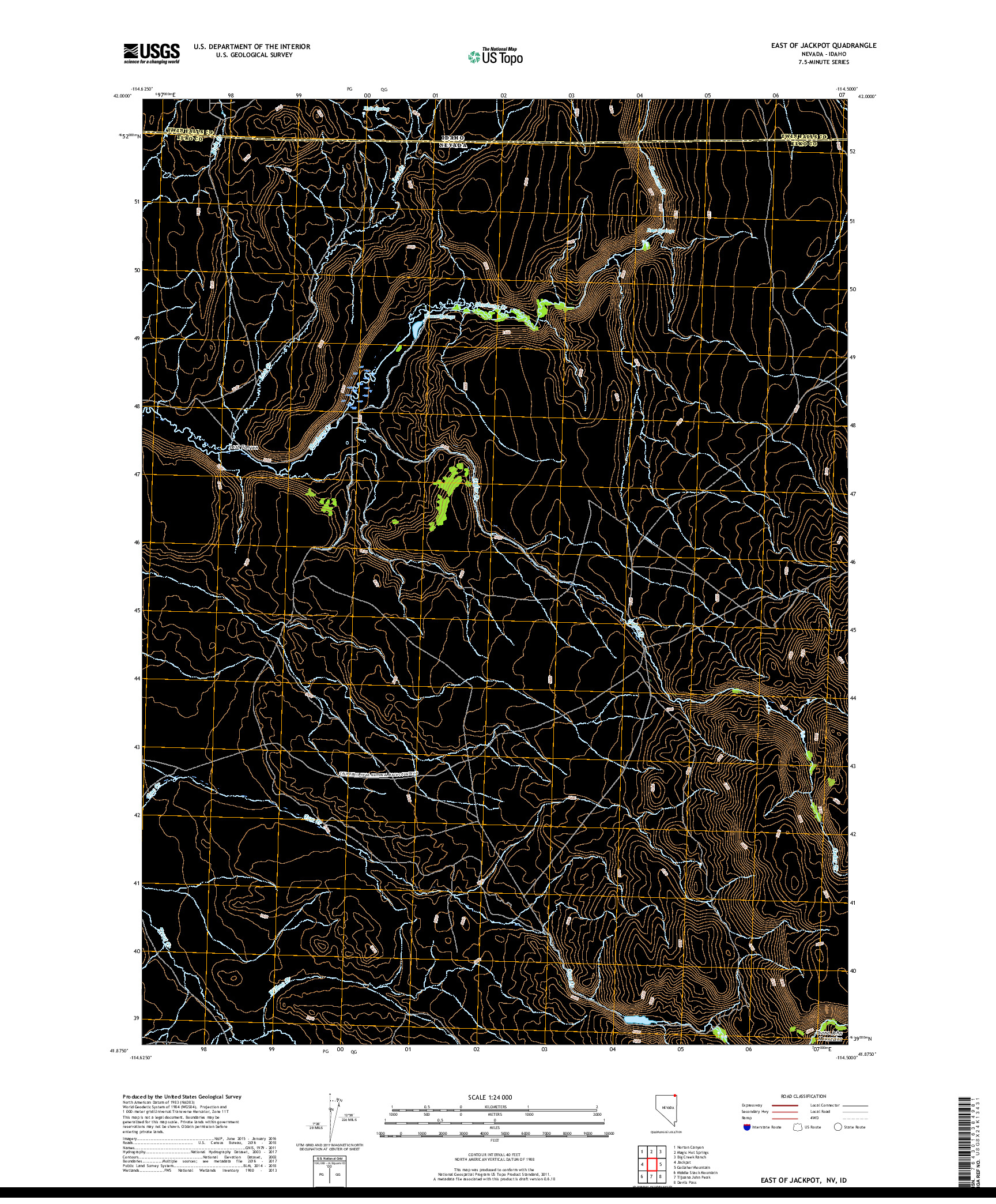 USGS US TOPO 7.5-MINUTE MAP FOR EAST OF JACKPOT, NV,ID 2018