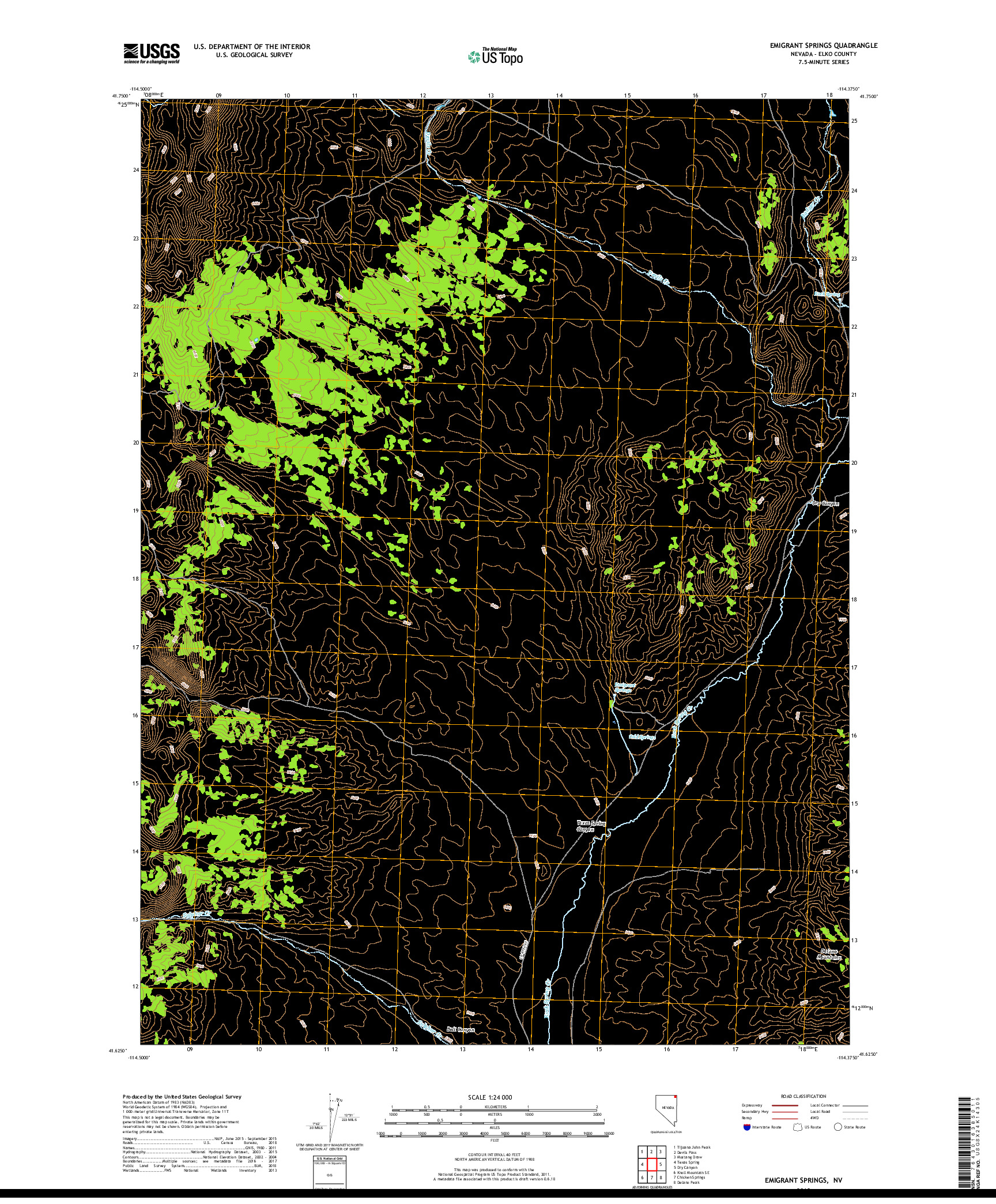 USGS US TOPO 7.5-MINUTE MAP FOR EMIGRANT SPRINGS, NV 2018