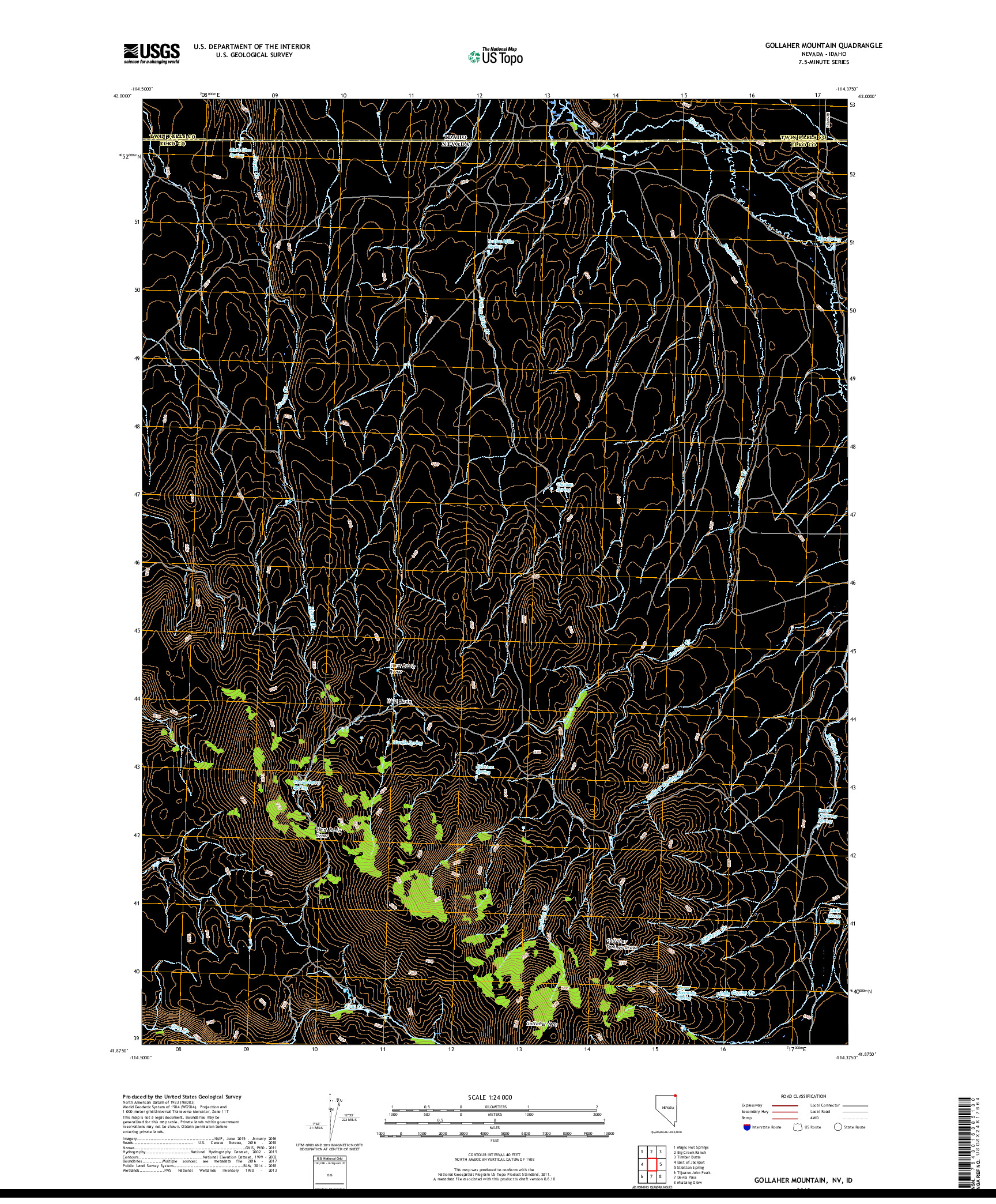 USGS US TOPO 7.5-MINUTE MAP FOR GOLLAHER MOUNTAIN, NV,ID 2018