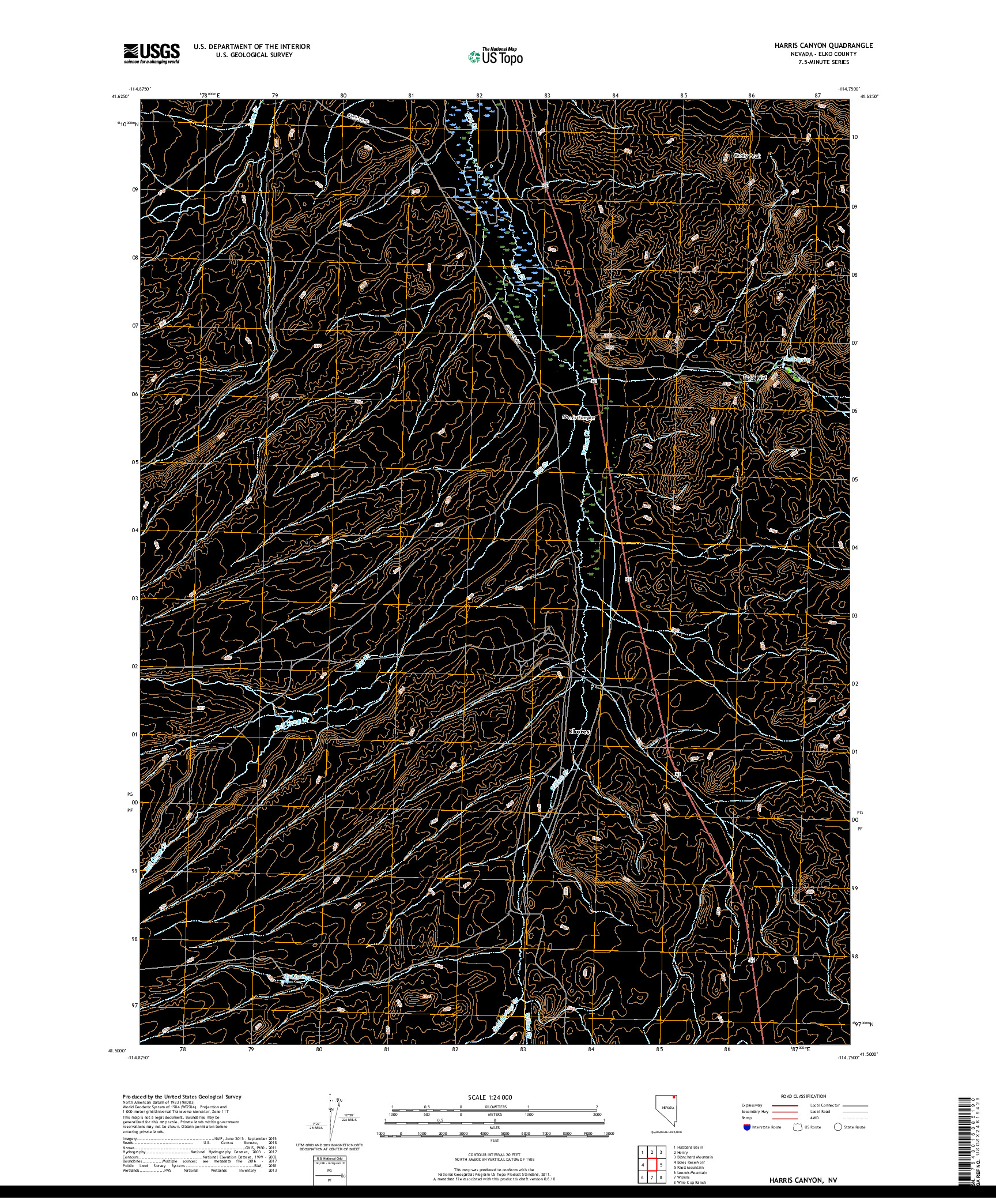 USGS US TOPO 7.5-MINUTE MAP FOR HARRIS CANYON, NV 2018