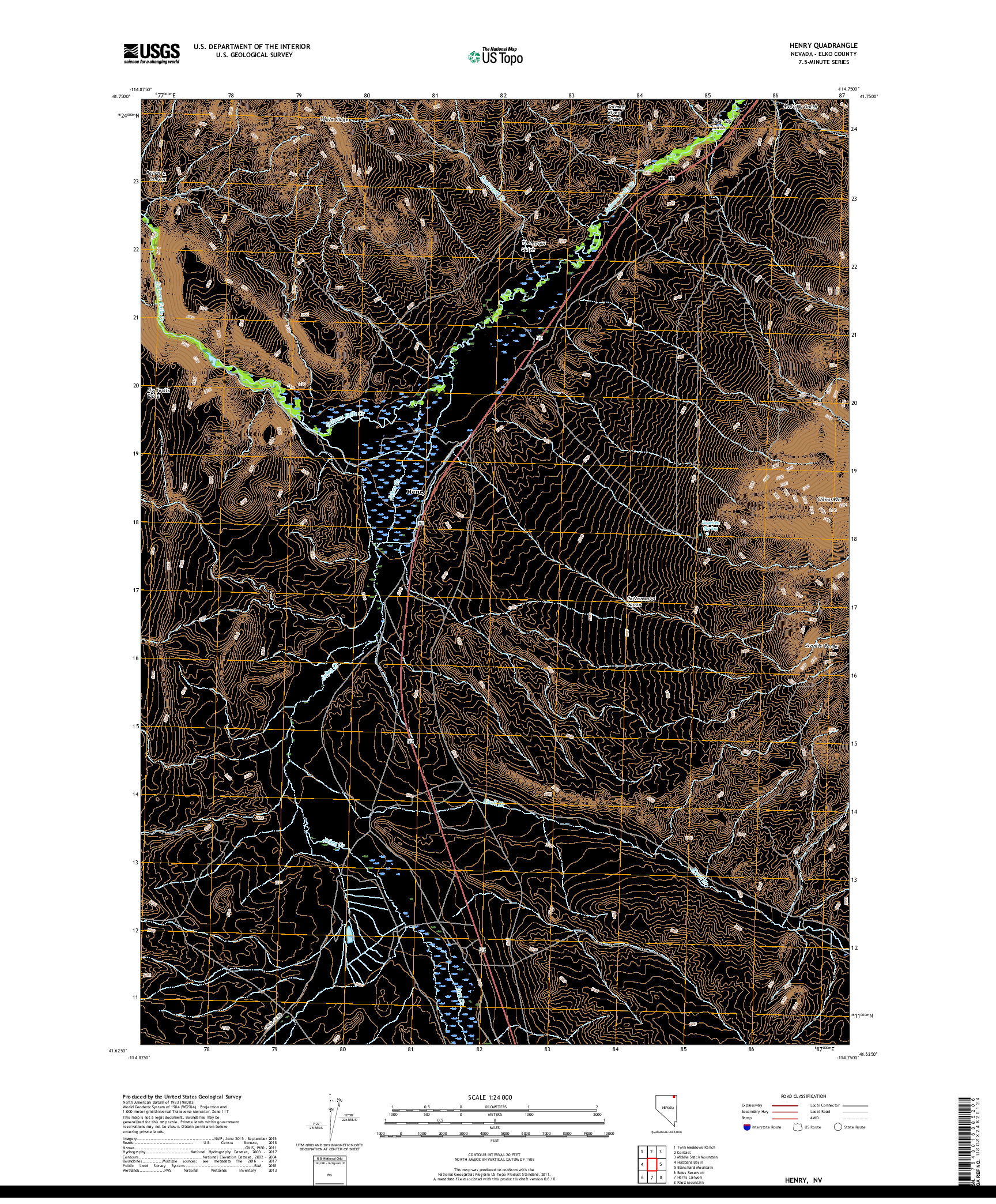 USGS US TOPO 7.5-MINUTE MAP FOR HENRY, NV 2018