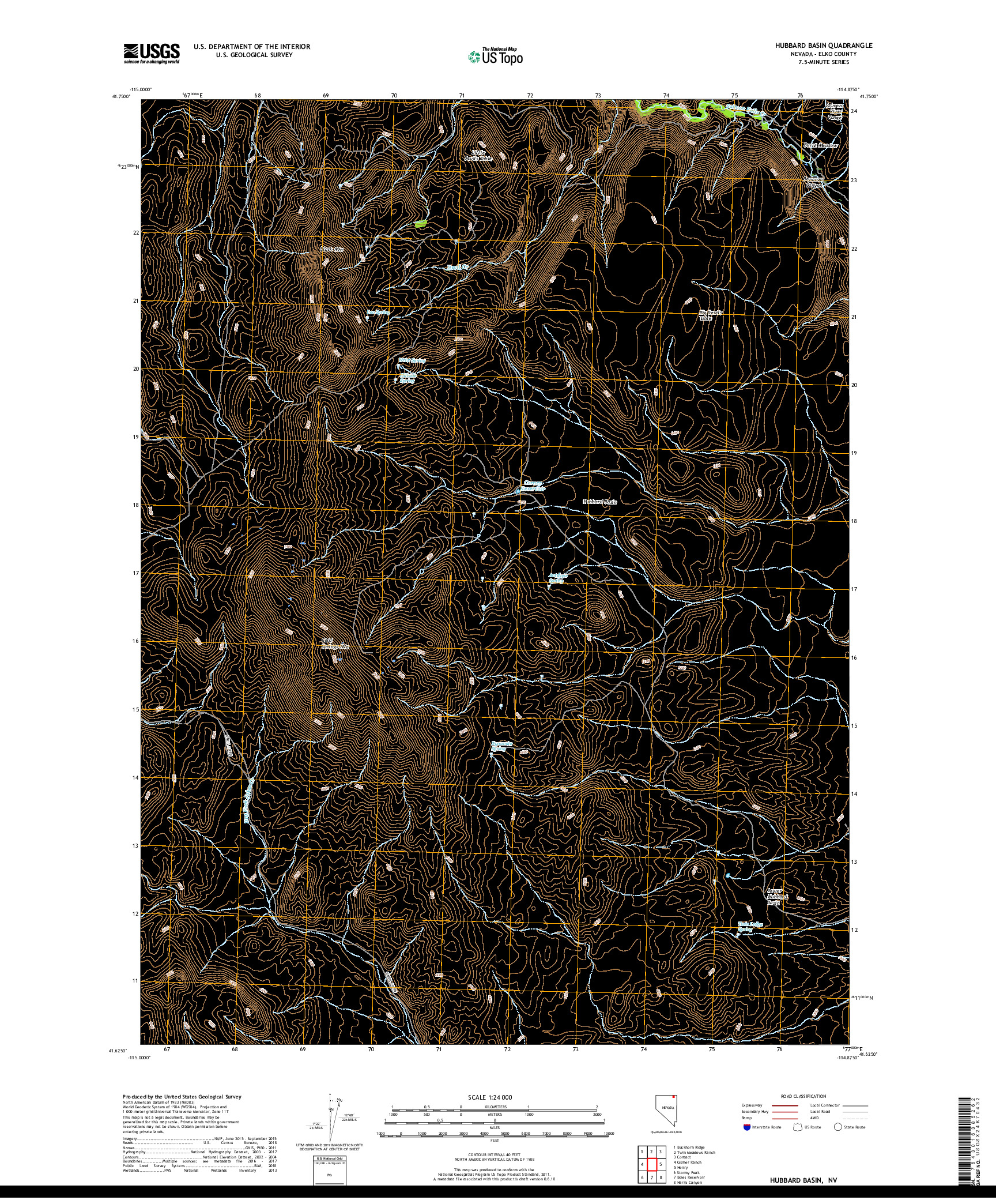 USGS US TOPO 7.5-MINUTE MAP FOR HUBBARD BASIN, NV 2018