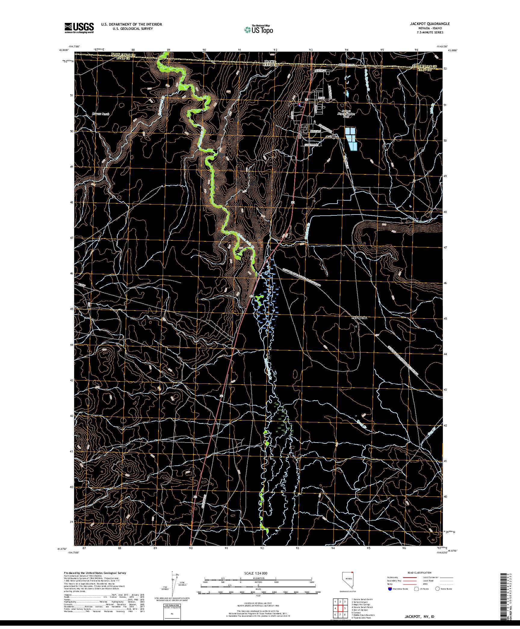 USGS US TOPO 7.5-MINUTE MAP FOR JACKPOT, NV,ID 2018