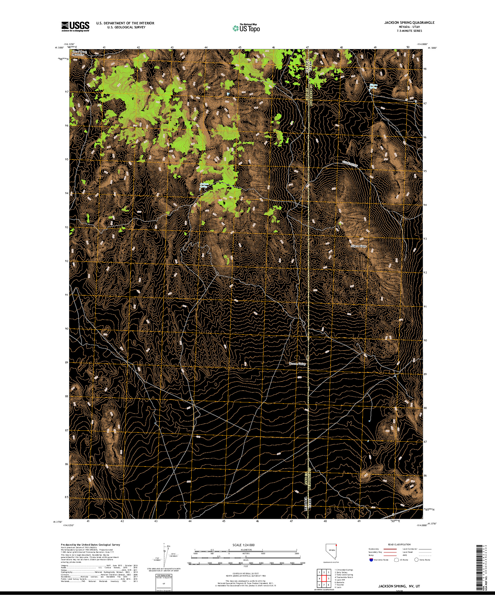 USGS US TOPO 7.5-MINUTE MAP FOR JACKSON SPRING, NV,UT 2018